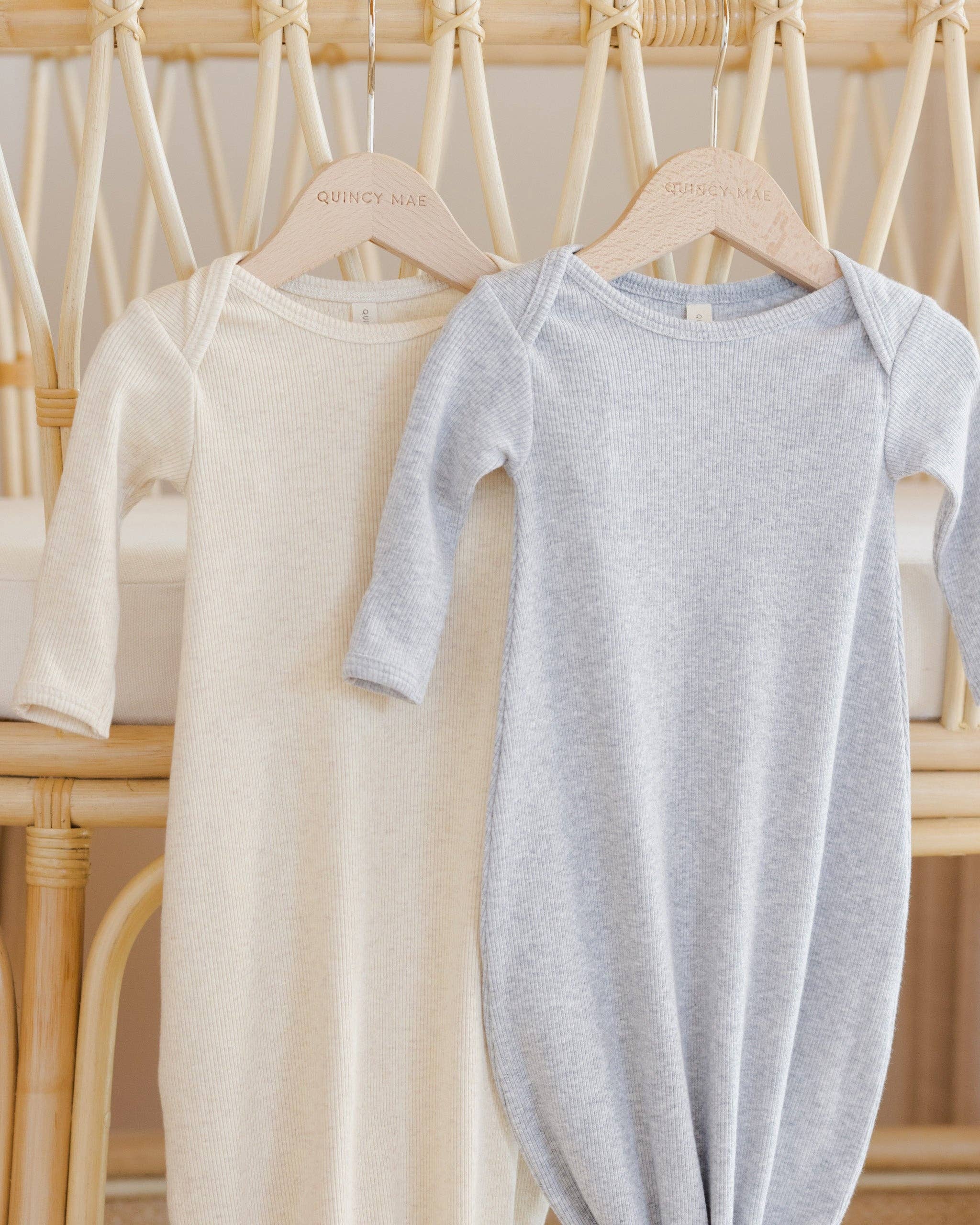 Knotted Baby Gown + Hat - Dusty Blue