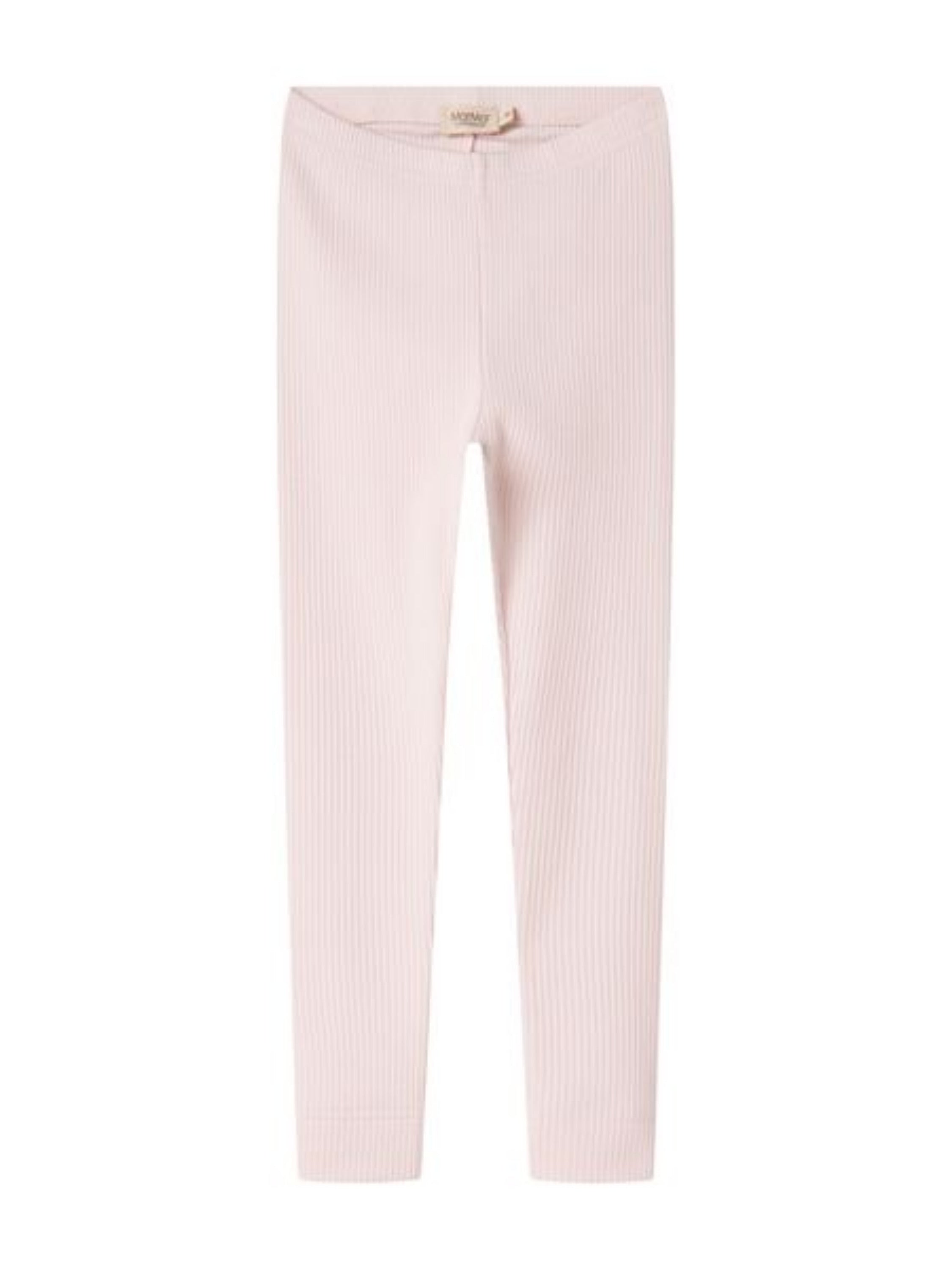 Light pink ribbed leggings shown flat against a solid white background.