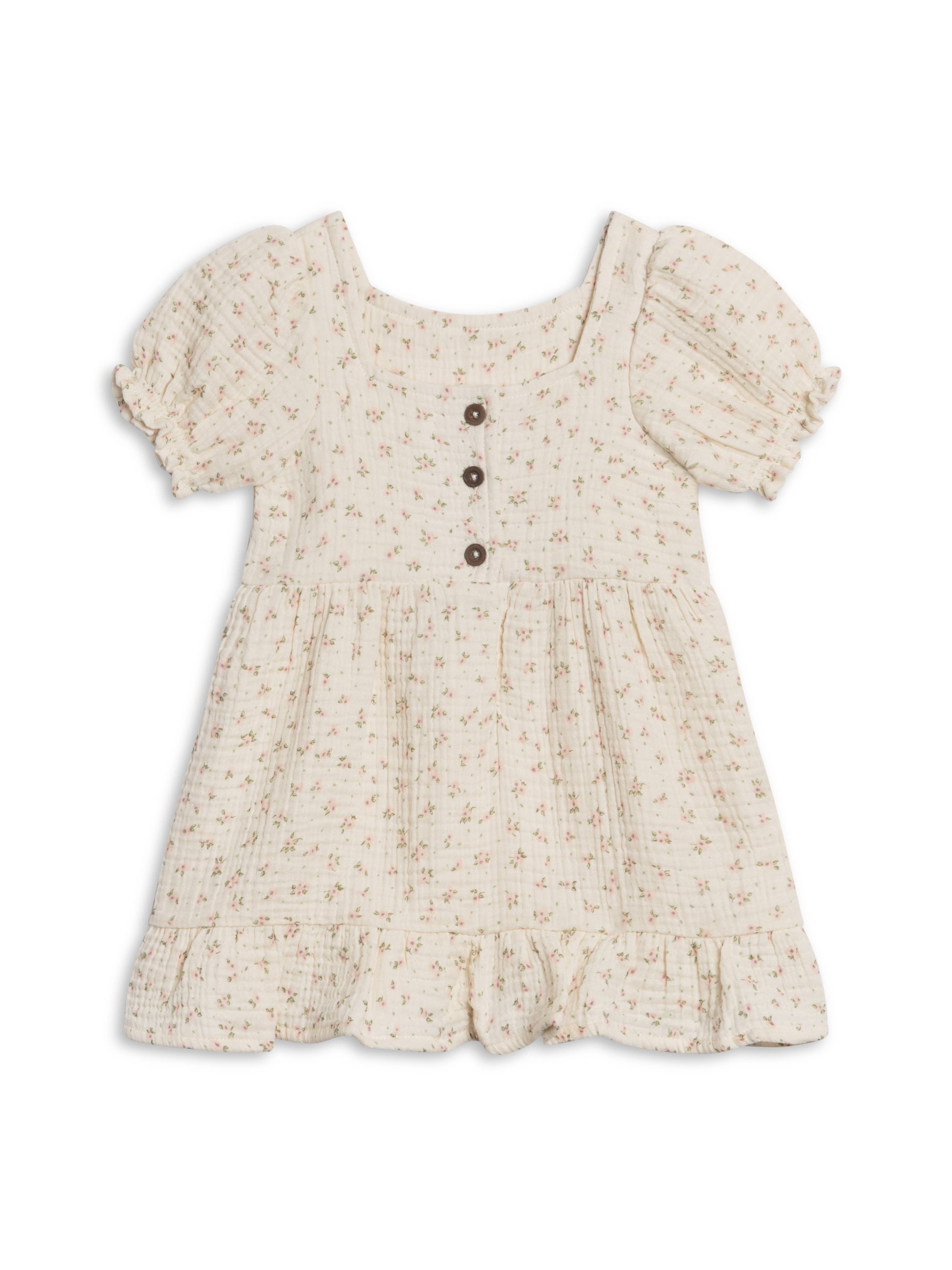 Celine Muslin Square Neck Dress - Camellia Floral / Shell + Fern