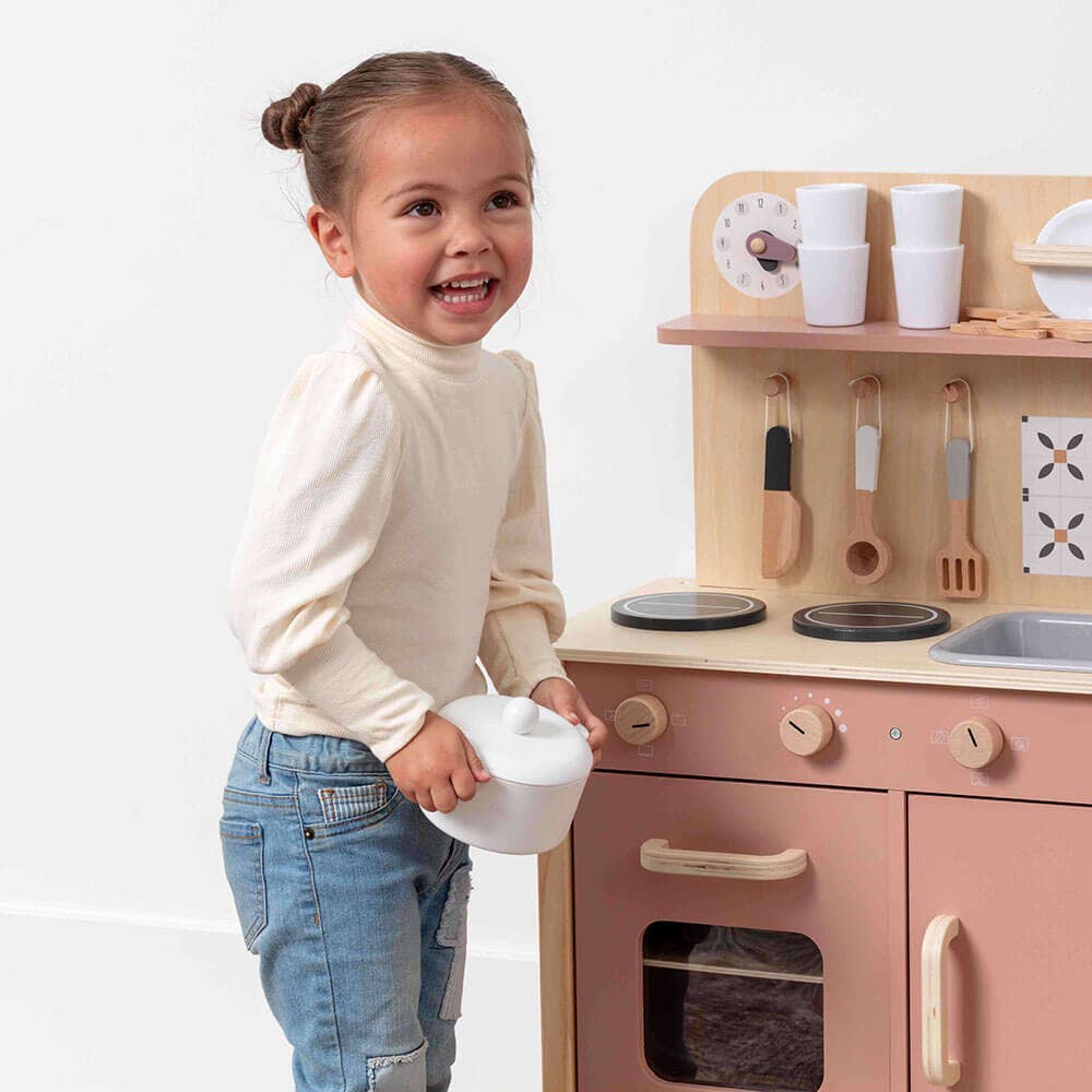Wooden Play Kitchen Set - Montessori Pretend Cooking 22pc Ages 3+