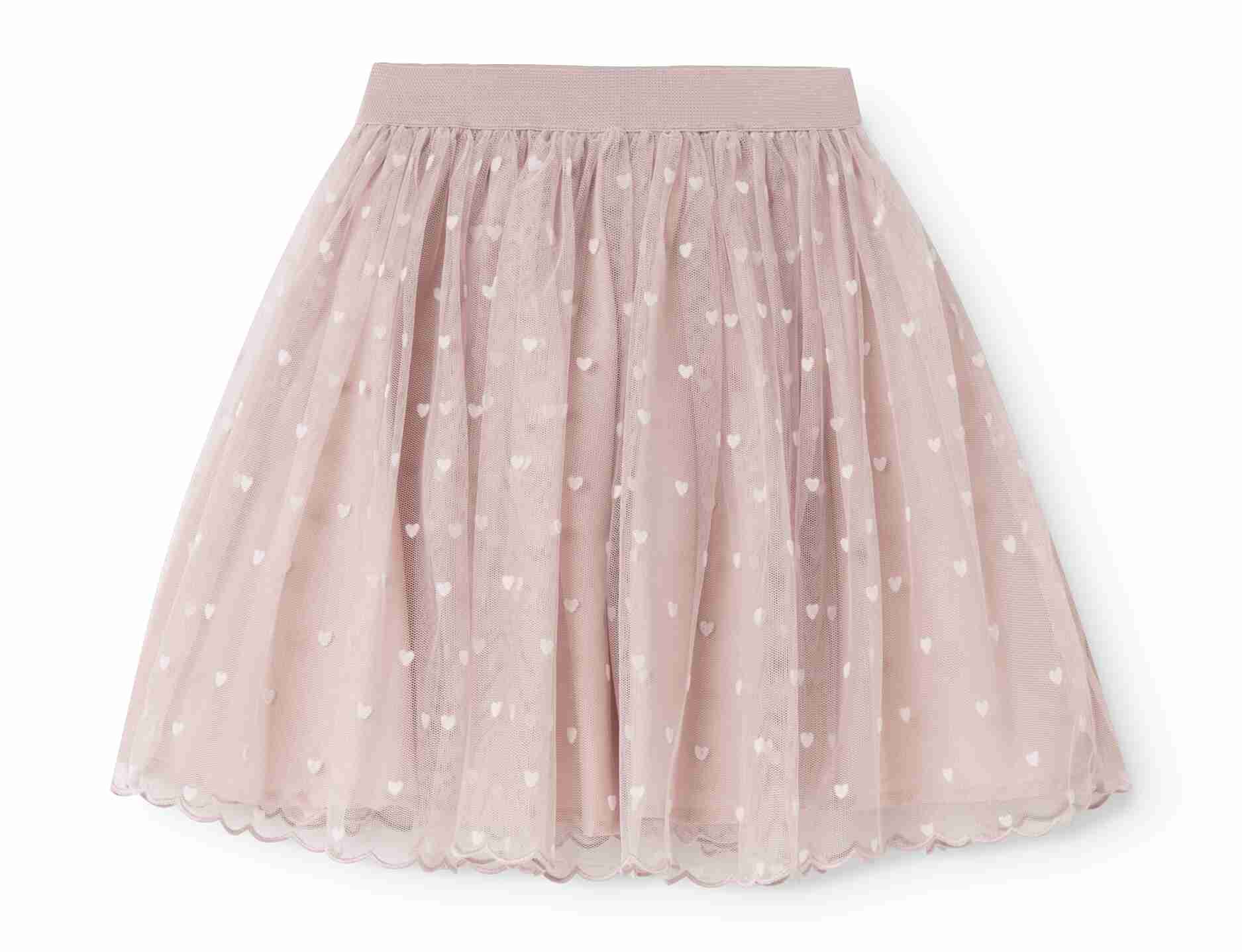 Tulle girls skirt with embroidered gray hearts