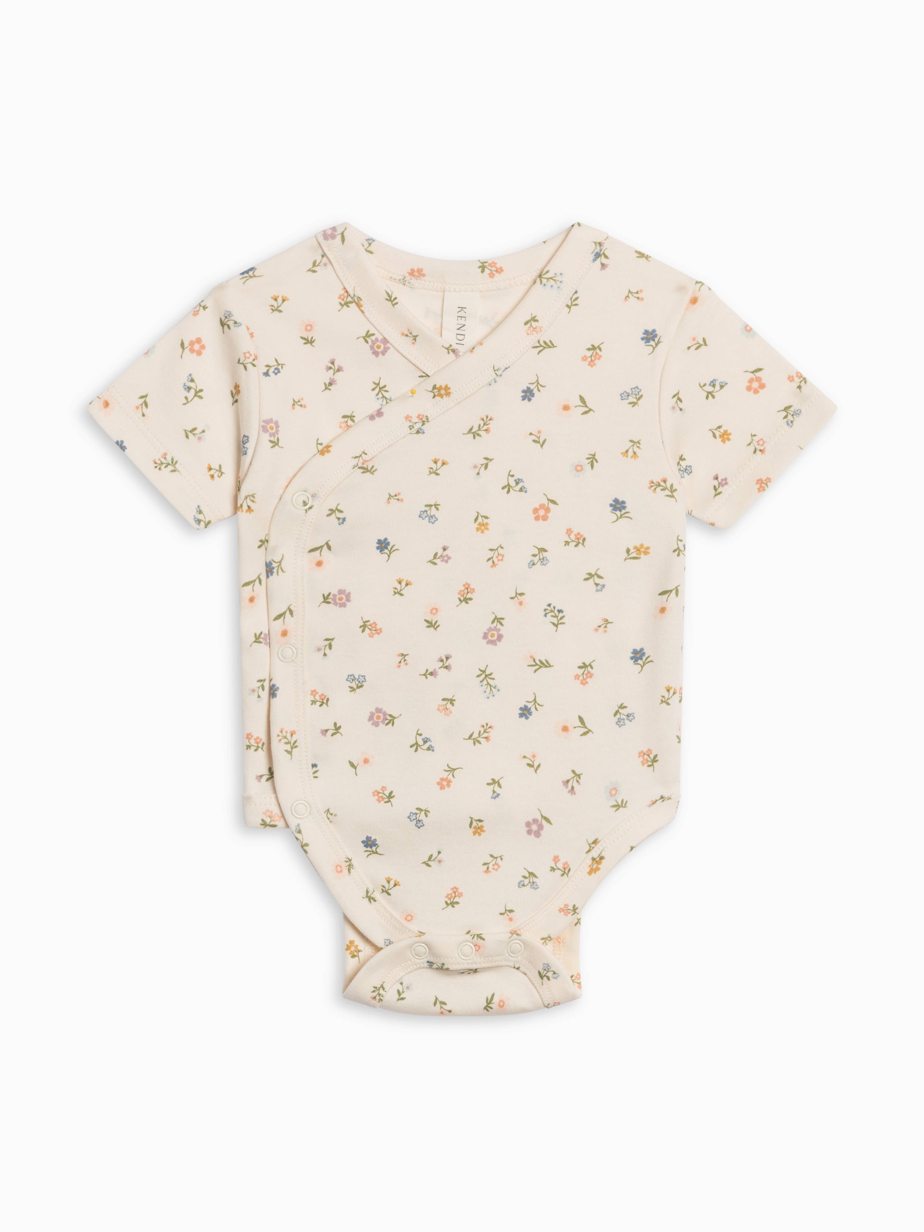 Lark Kimono Short Sleeve Bodysuit - Petaline Floral / Fog + Fern