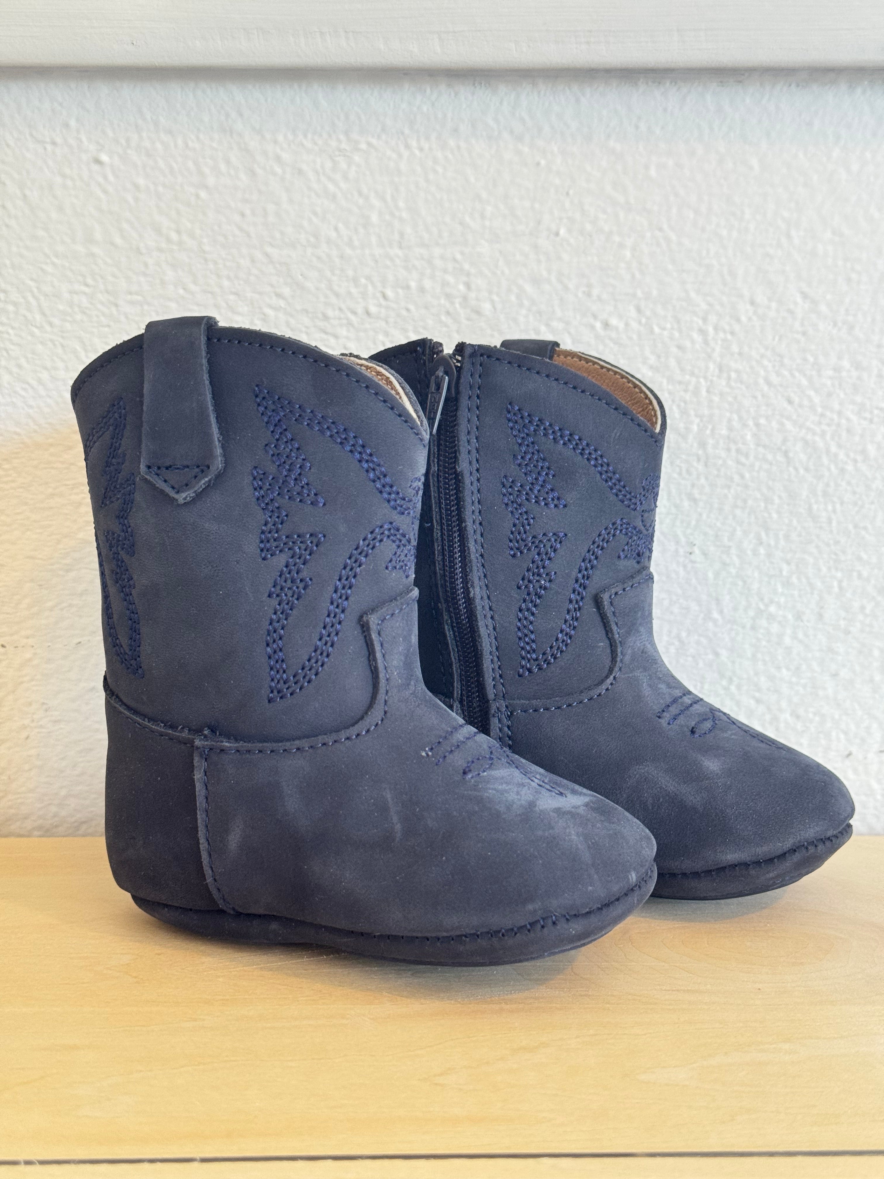 Leather Baby Cowboy Boots - Navy
