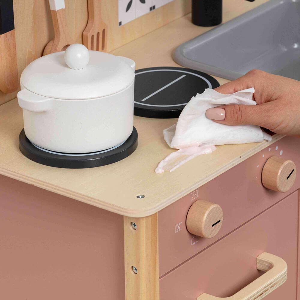 Wooden Play Kitchen Set - Montessori Pretend Cooking 22pc Ages 3+