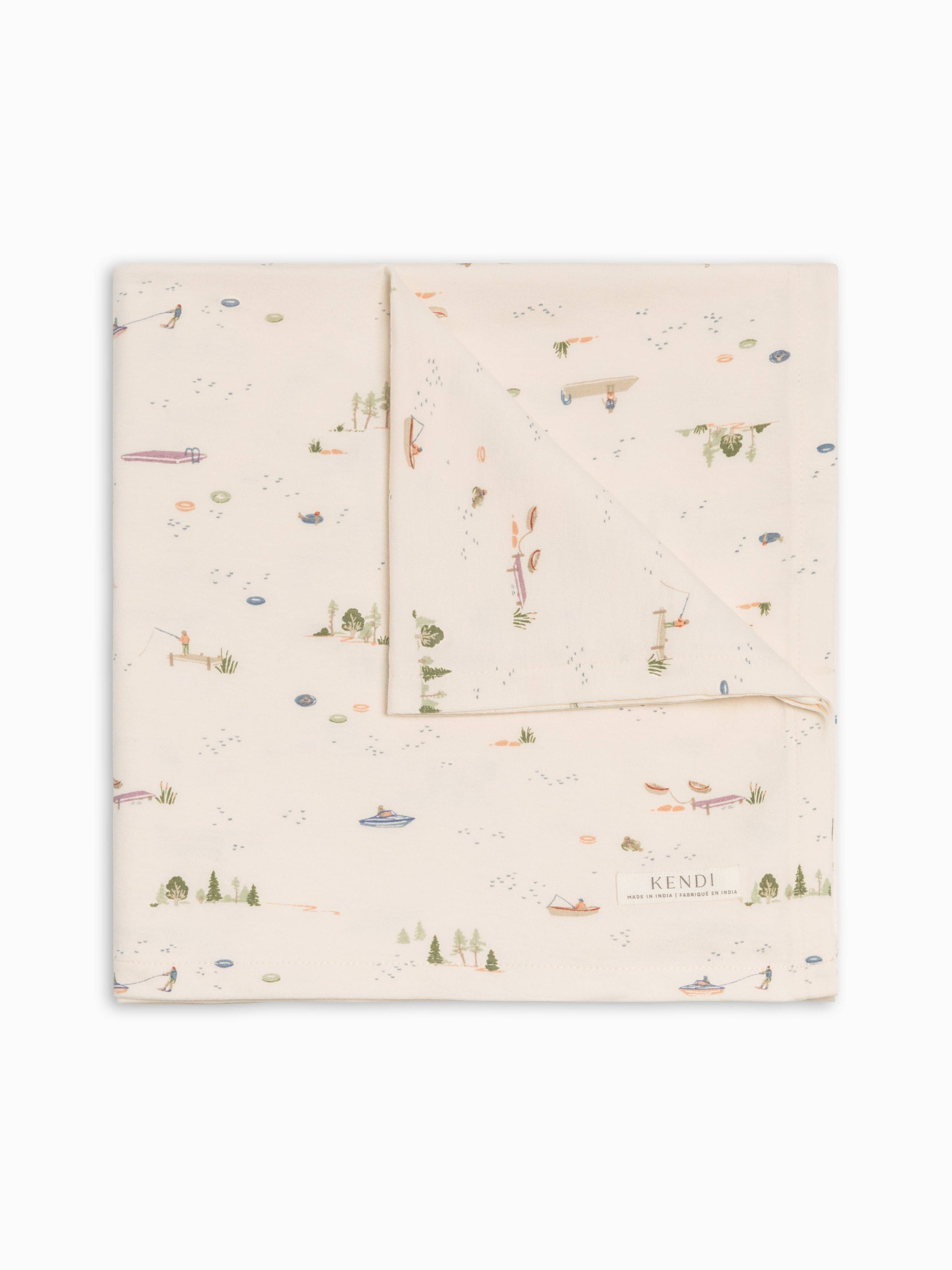 PRE ORDER Swaddle Blanket - Lake / Barn + Mint