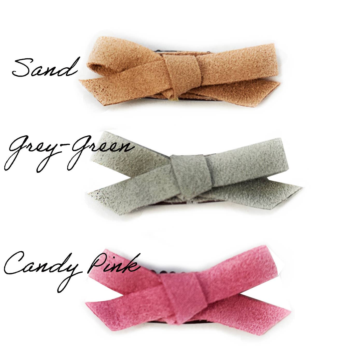 3 Tiny Wisp Clip Baby Girl Bow Faux Suede Hand Tied Giftset