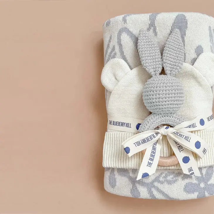 Bunny Baby Gift Set | Cotton Blanket, Rattle Teether, Hat