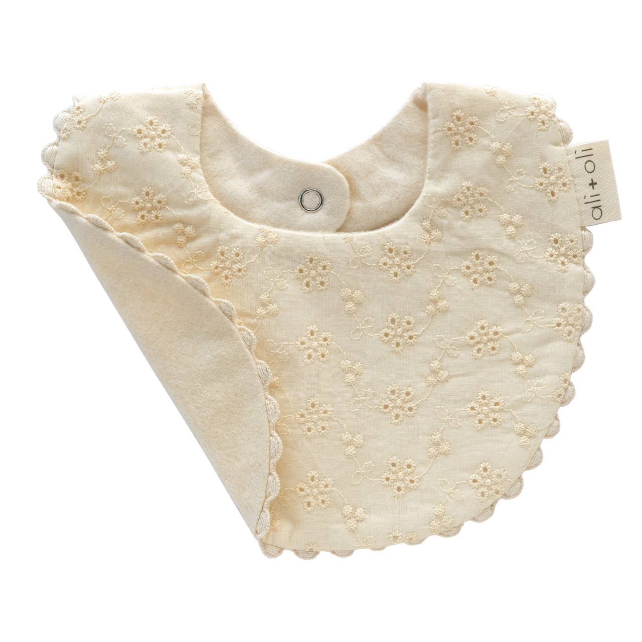 Cotton Baby Bib Double-Sided - Eyelet Flowers
