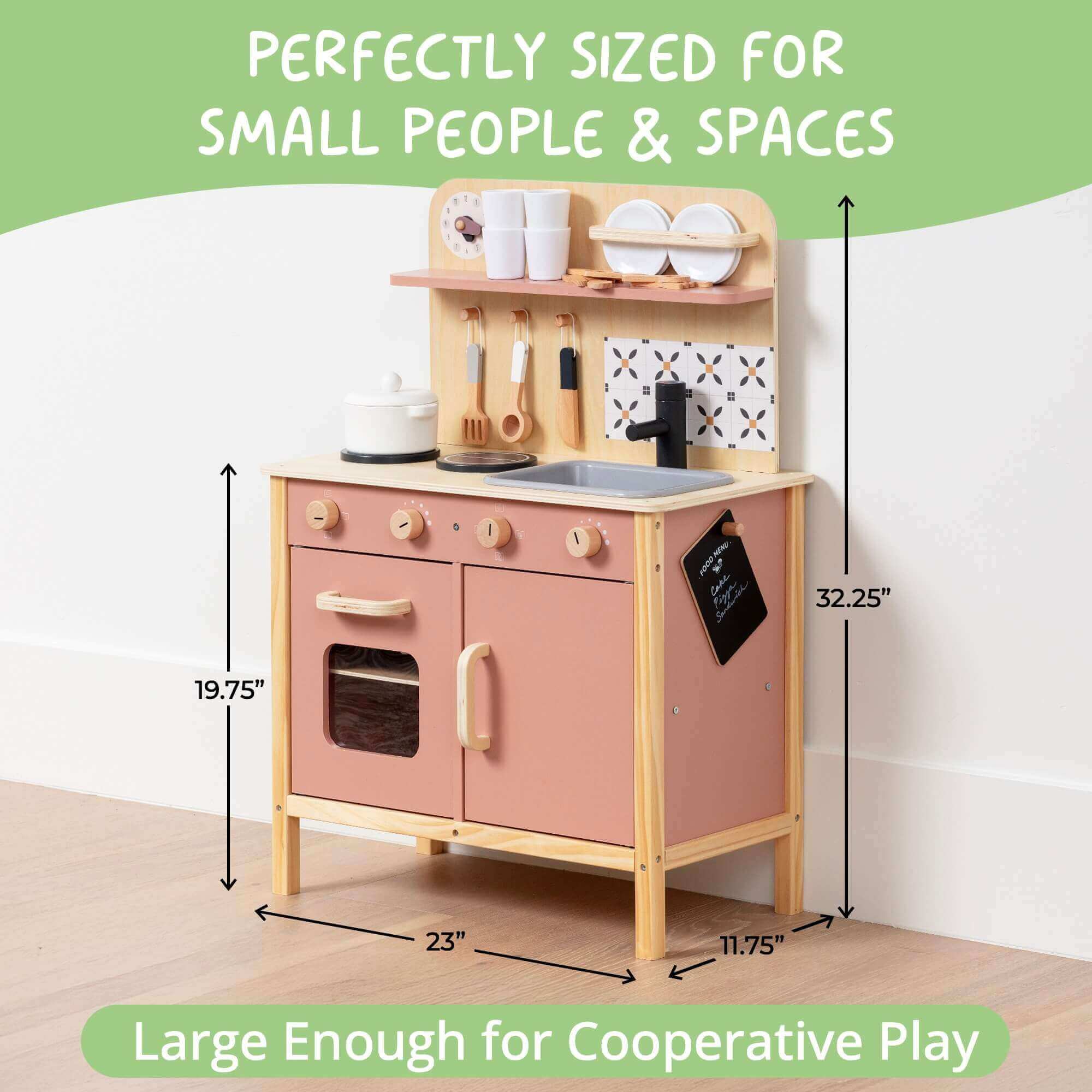 Wooden Play Kitchen Set - Montessori Pretend Cooking 22pc Ages 3+
