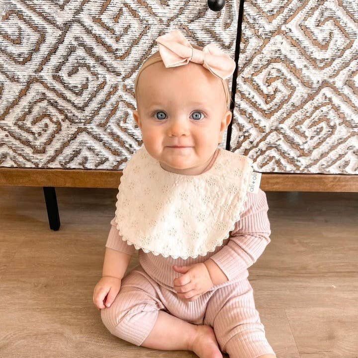 Cotton Baby Bib Double-Sided - Eyelet Flowers