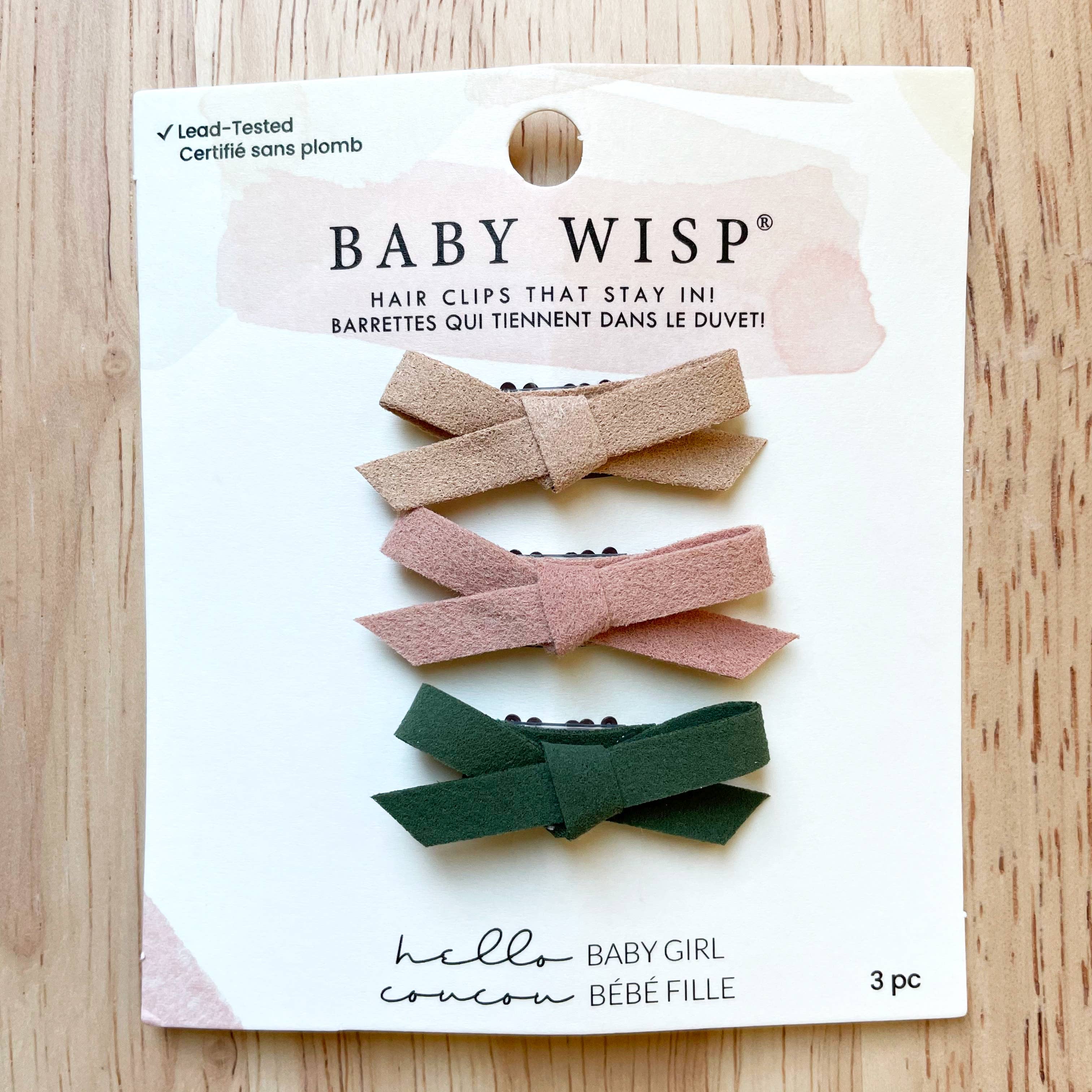 3 Tiny Wisp Clip Baby Girl Bow Faux Suede Hand Tied Giftset