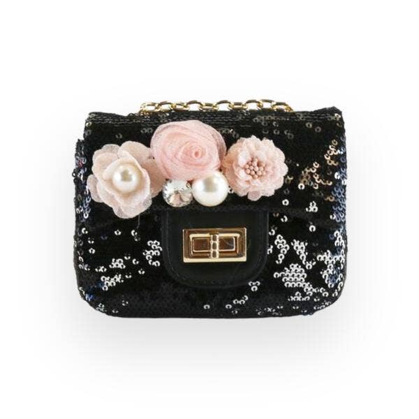 Floral Appliques Sequin Purse