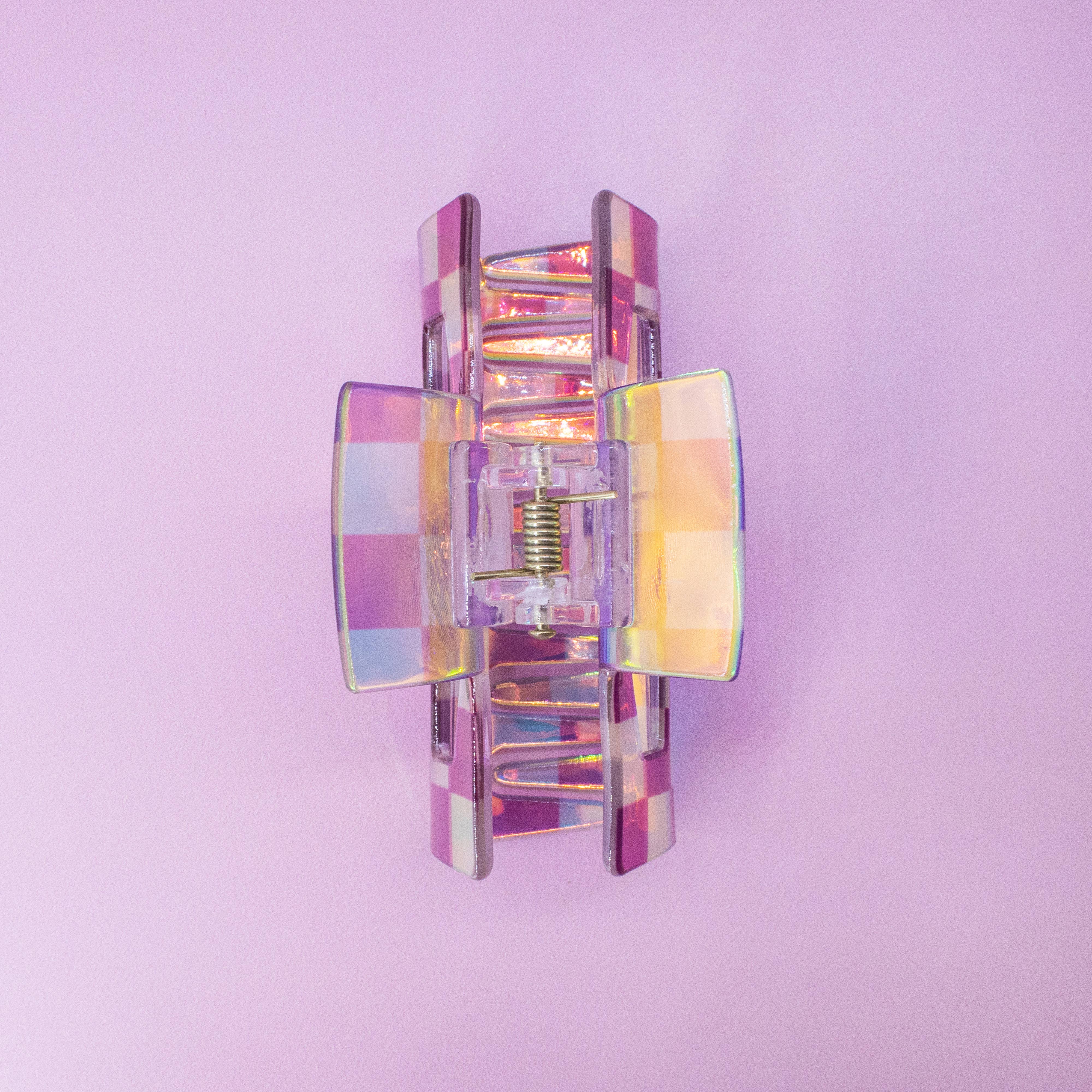 Medium Square Iridescent Checkered Hair Claw Clip - Multiple Colors