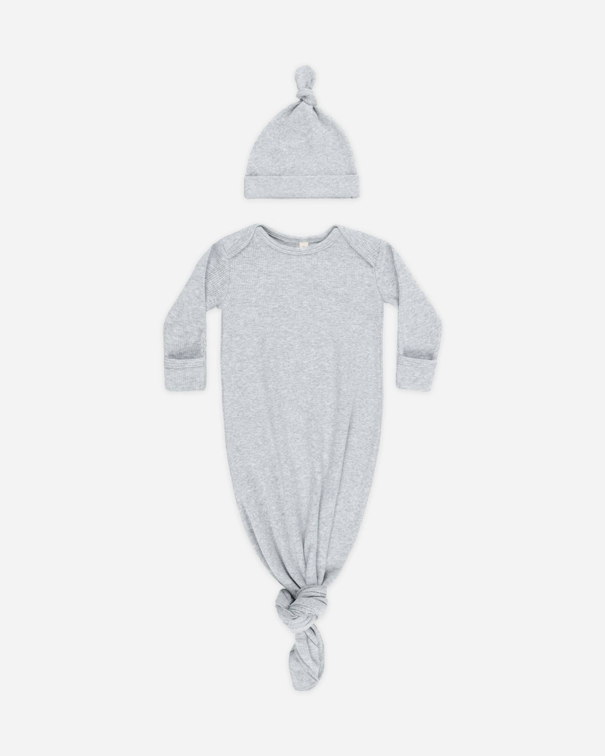 Knotted Baby Gown + Hat - Dusty Blue