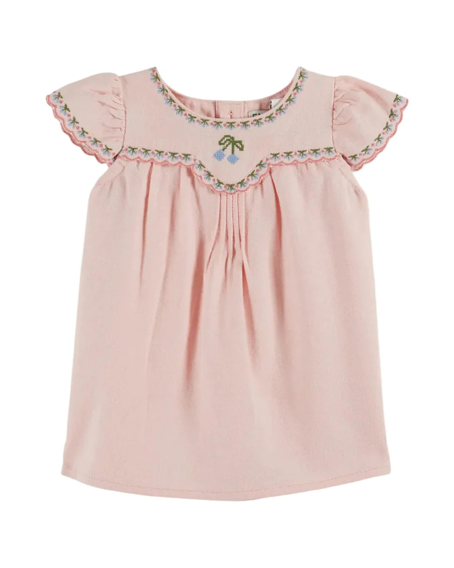 Emile et Ida Cherry Embroidered Baby Dress
