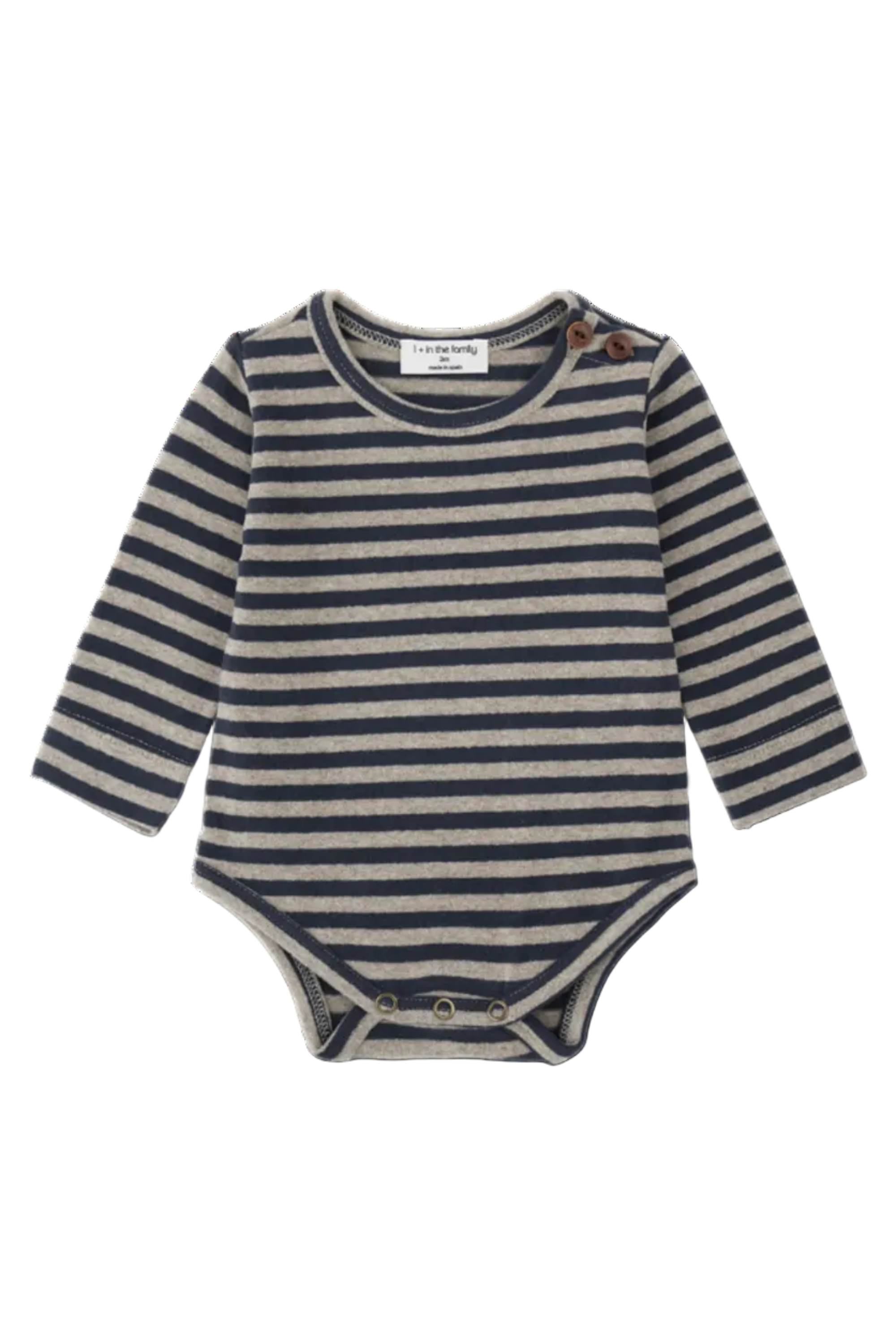 Striped baby bodysuit with long sleeves on a white background