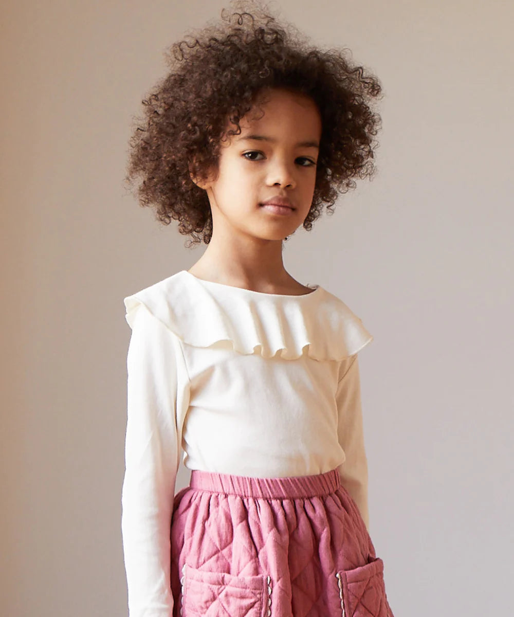 Oeuf Ruffle Collar Tee, Gardenia