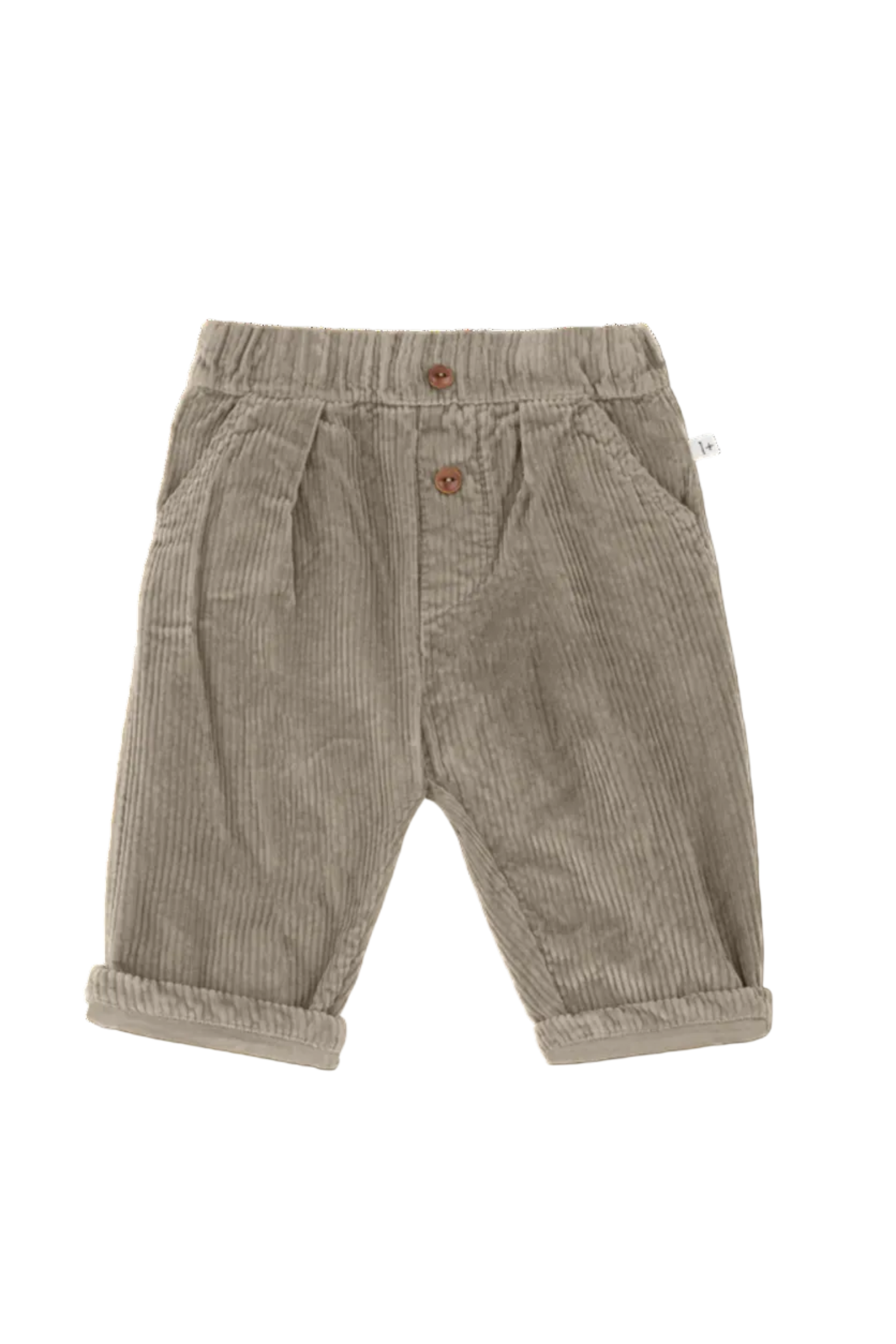 Beige corduroy pants on a white background