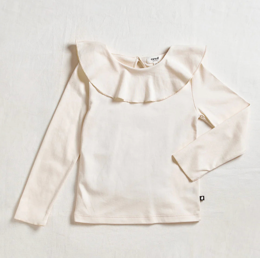 Oeuf Ruffle Collar Tee, Gardenia