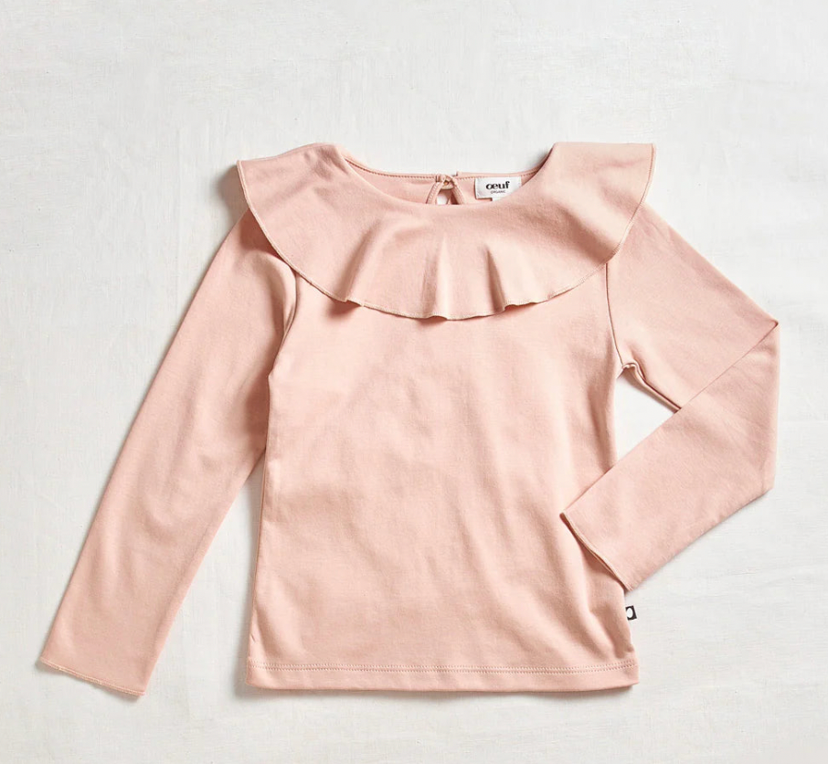 Oeuf Ruffle Collar Tee, Silver Peony
