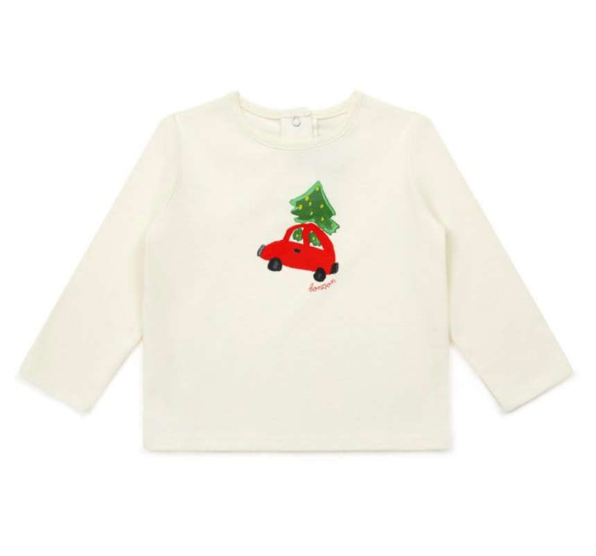 Bonton Cream Holiday Baby Long Sleeve Tee