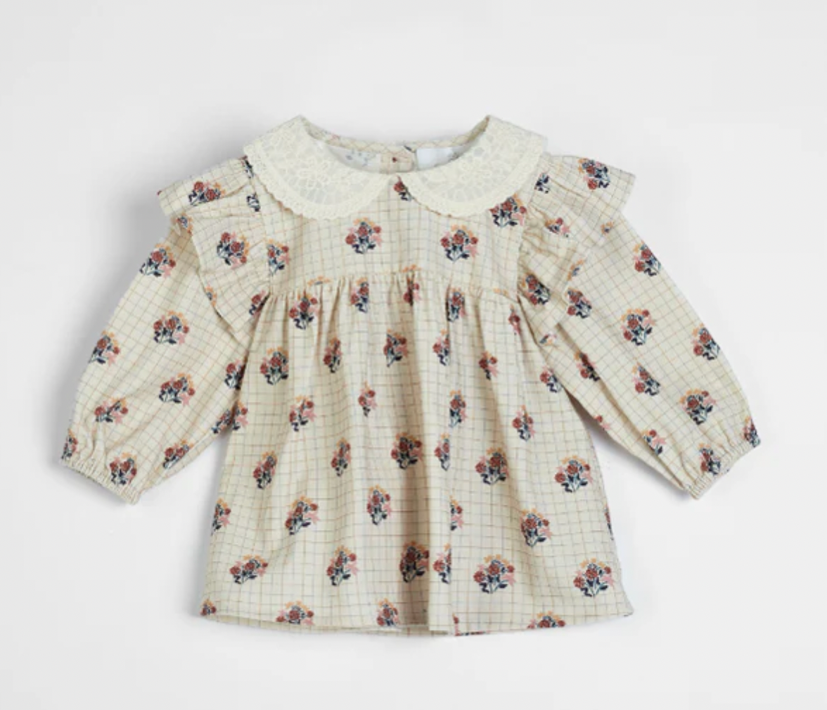 C'era una volta Franca Shirt Cream Check Flower