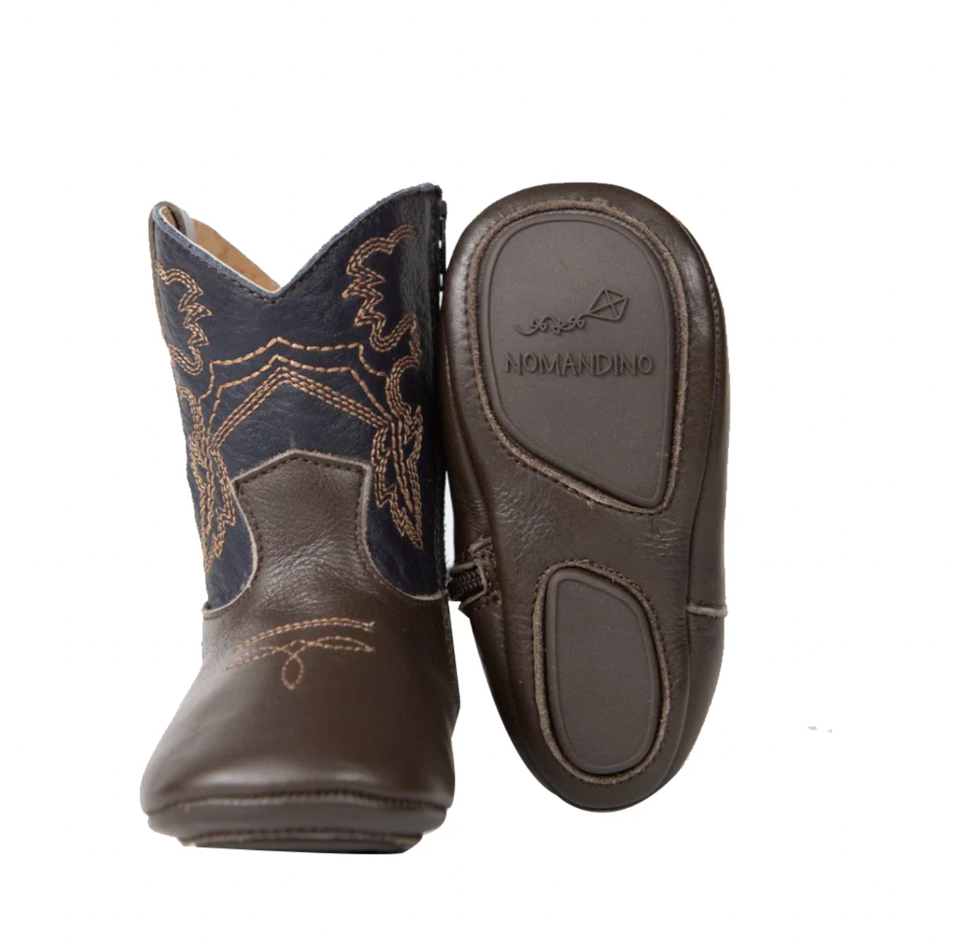 Baby Leather Cowboy Boots - Chocolate Navy