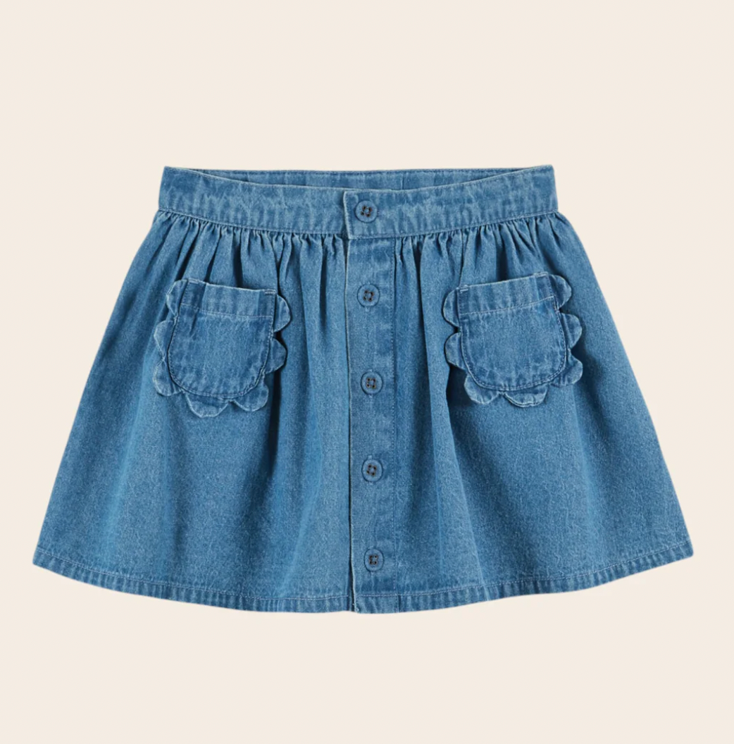 Emile Et Ida Jupe Poche Fleurs Denim