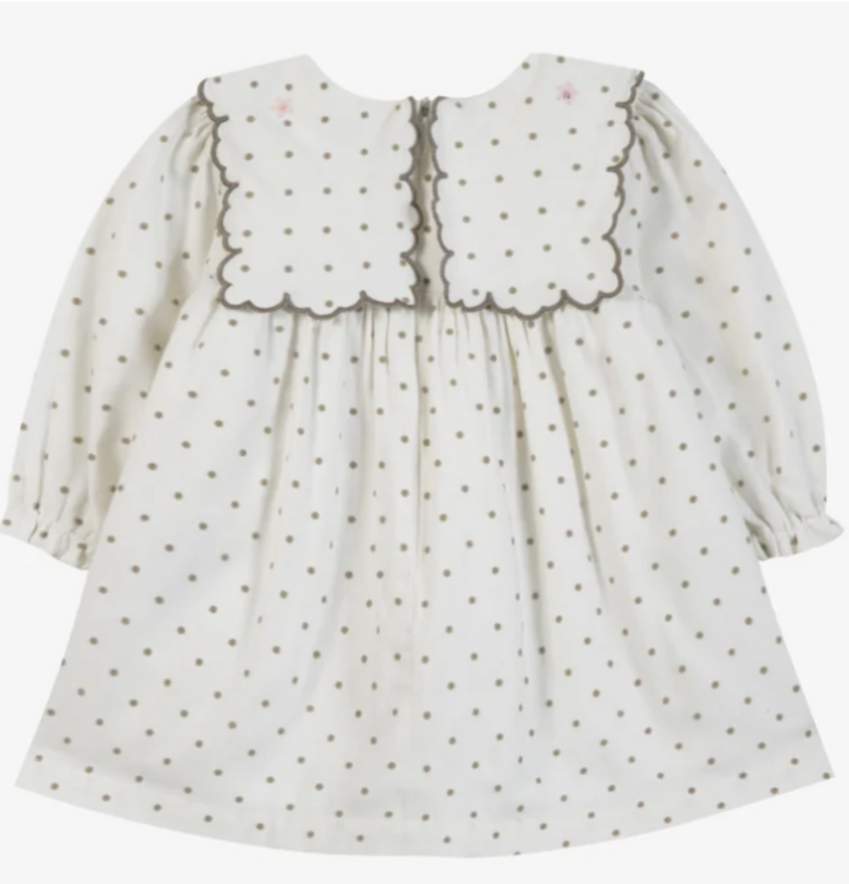 Bib collar polka dot dress with embroidery detailing