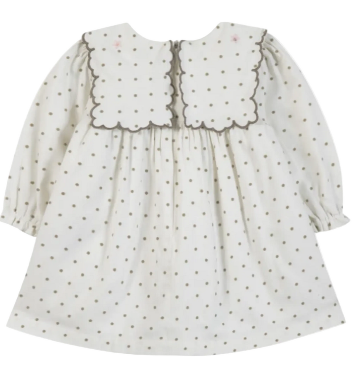 Bib collar polka dot dress with embroidery detailing
