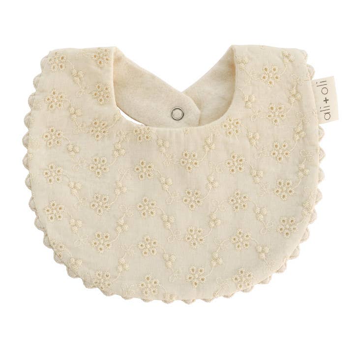 Cotton Baby Bib Double-Sided - Eyelet Flowers