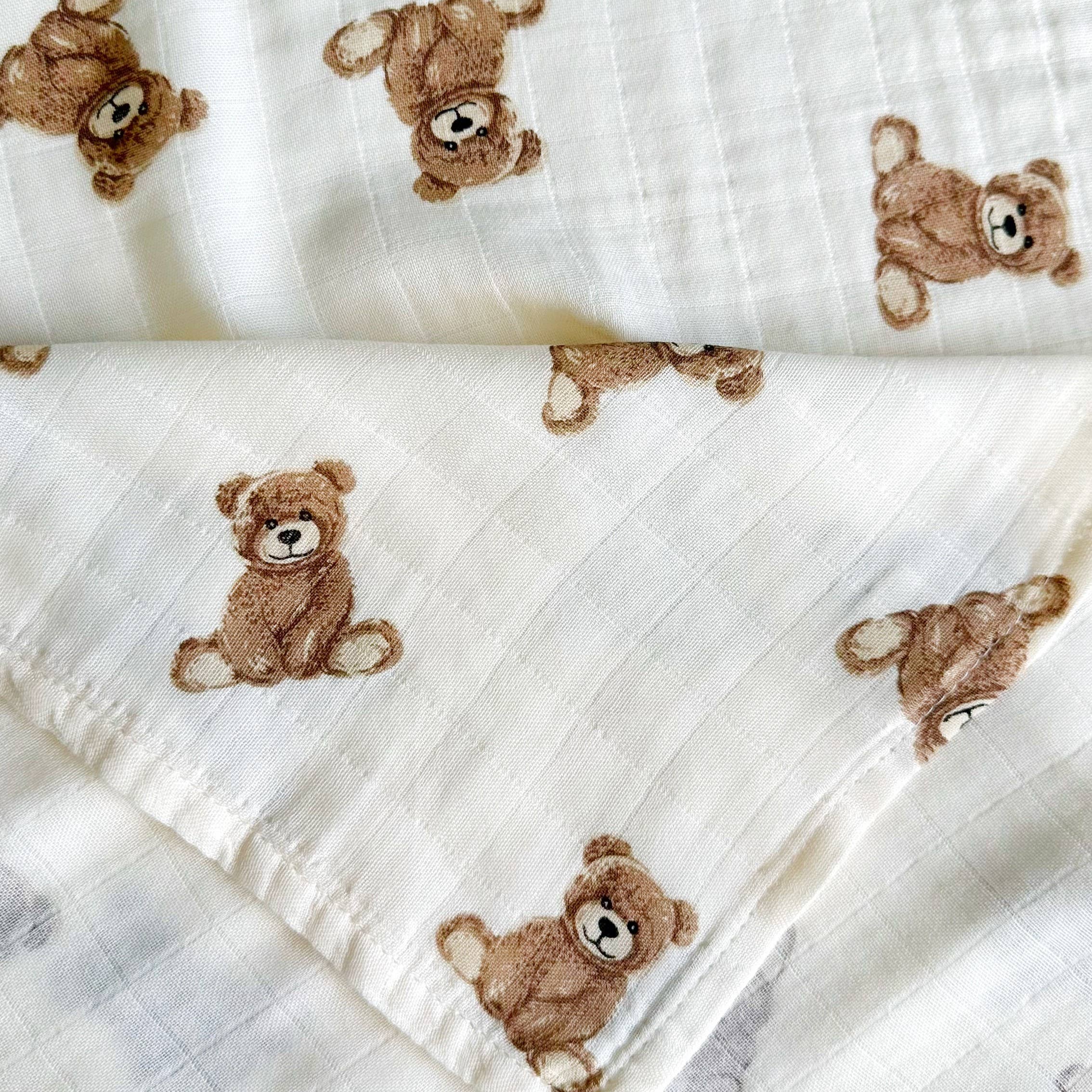 Bamboo Muslin Swaddle Baby Blanket - Teddy Bear