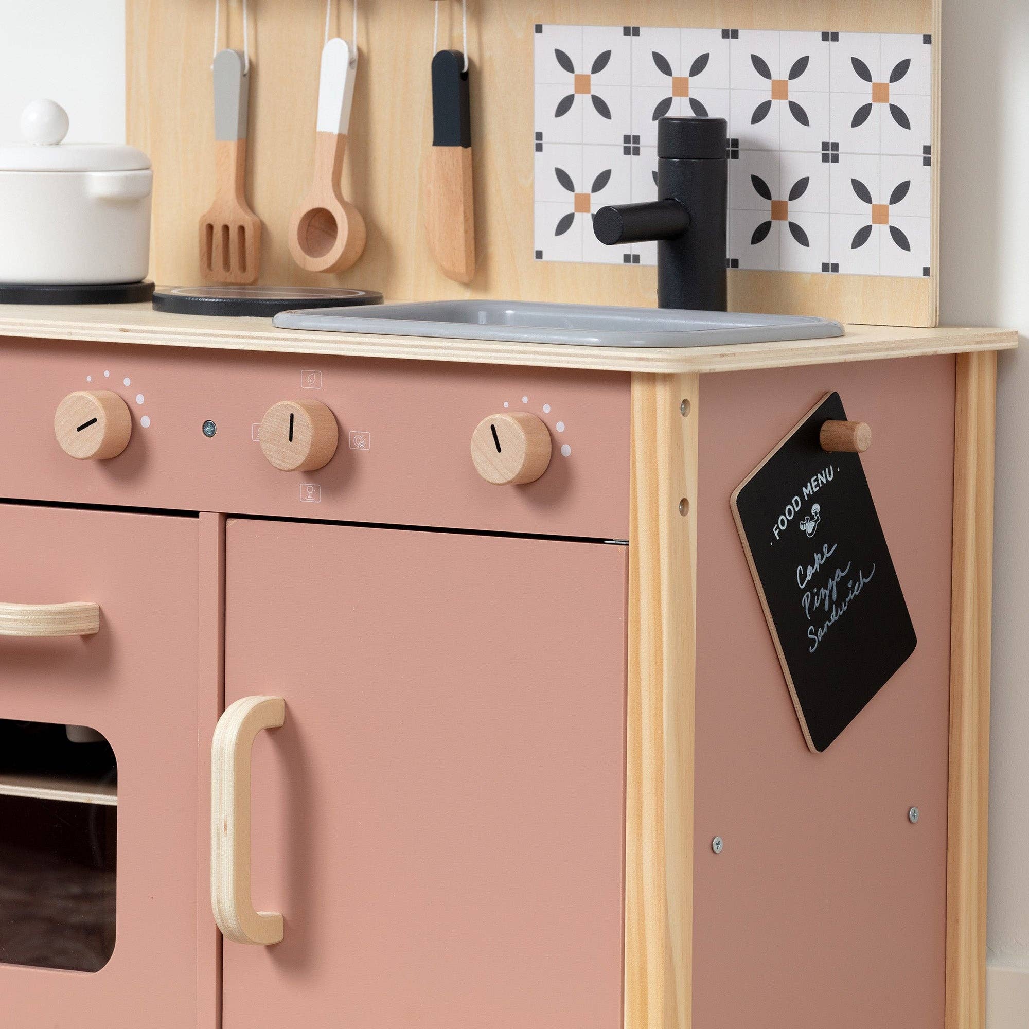 Wooden Play Kitchen Set - Montessori Pretend Cooking 22pc Ages 3+