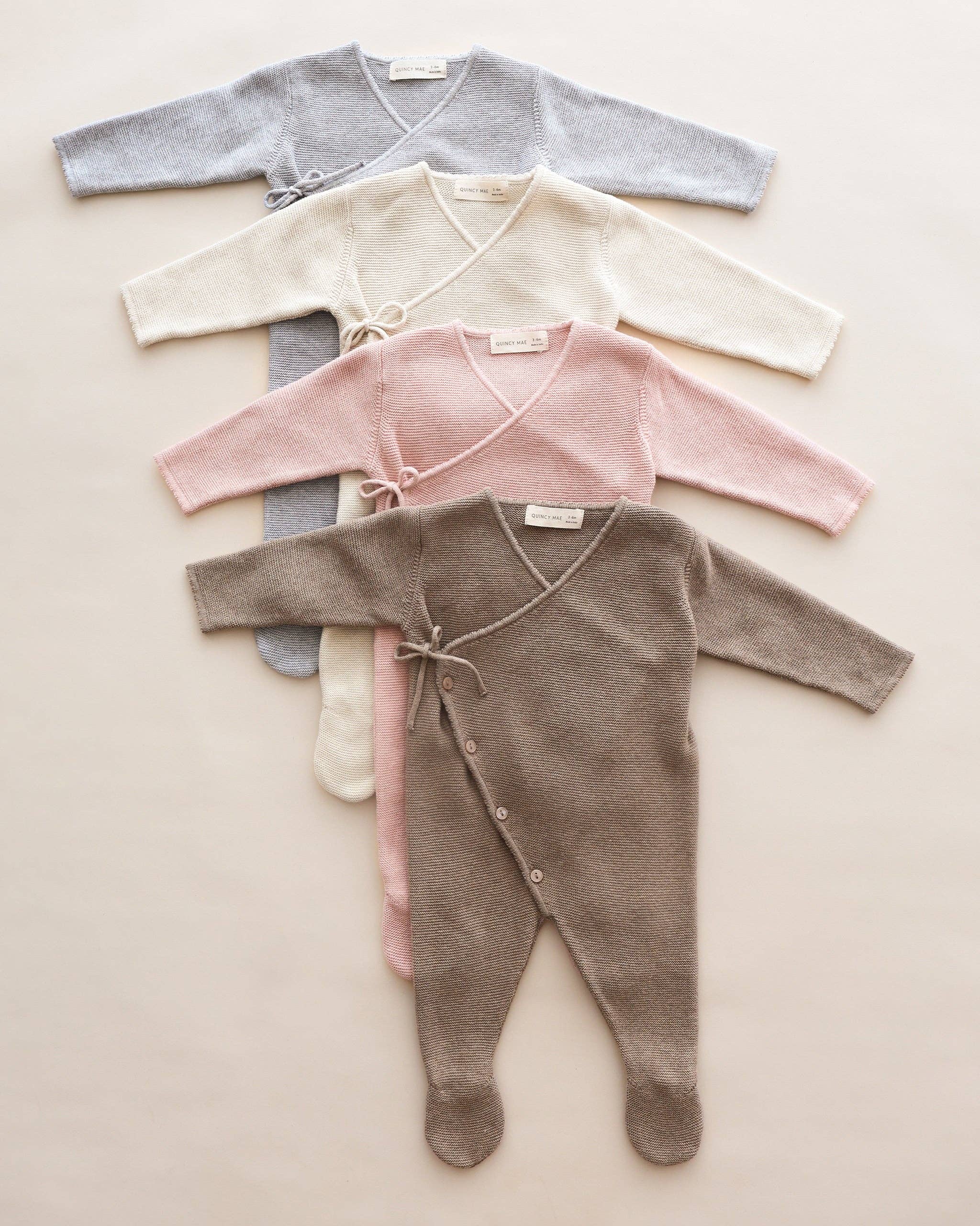 Wrap Knit Footie - Heathered Dusty Blue