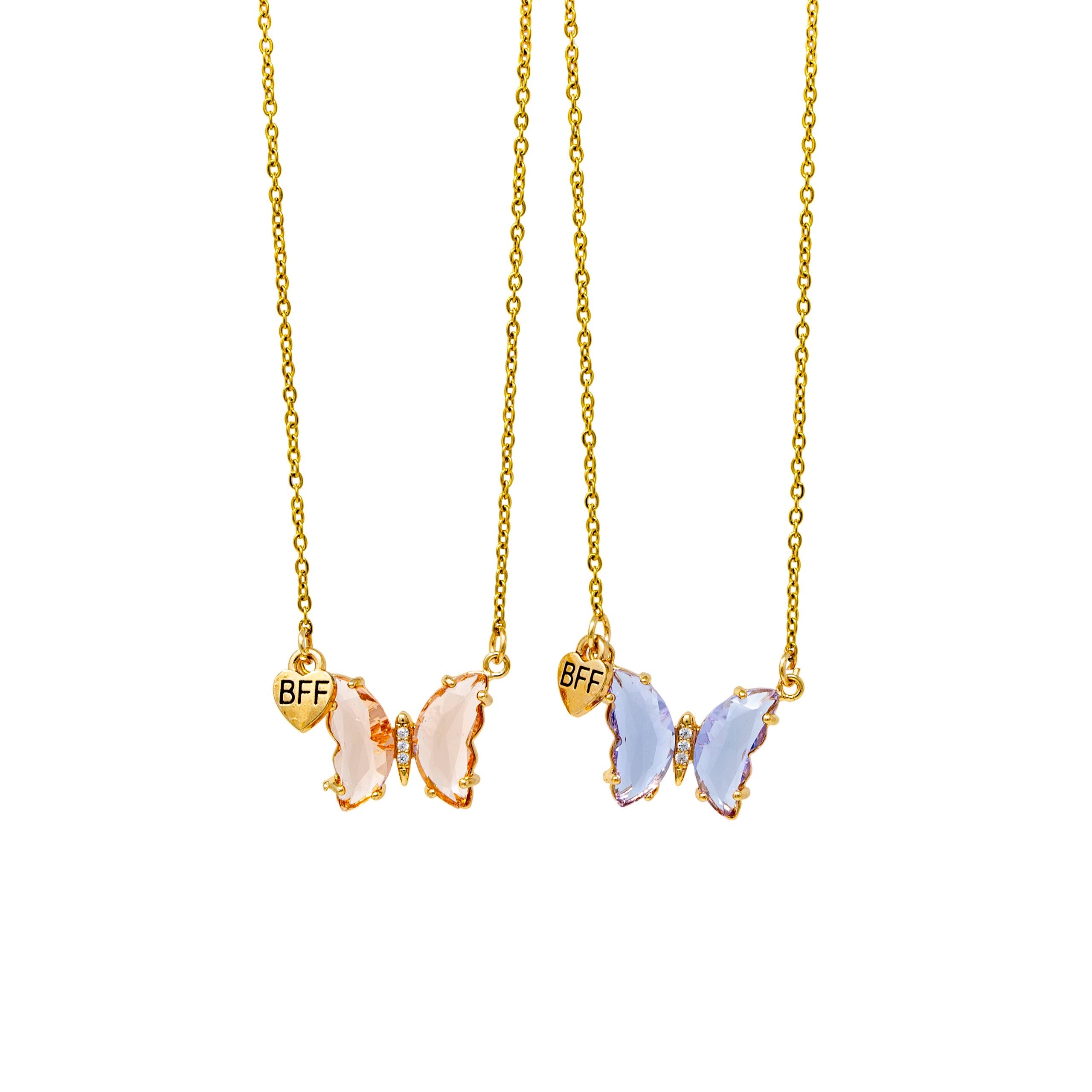 Girls Best Friends BFF Crystal Butterfly Necklace Set