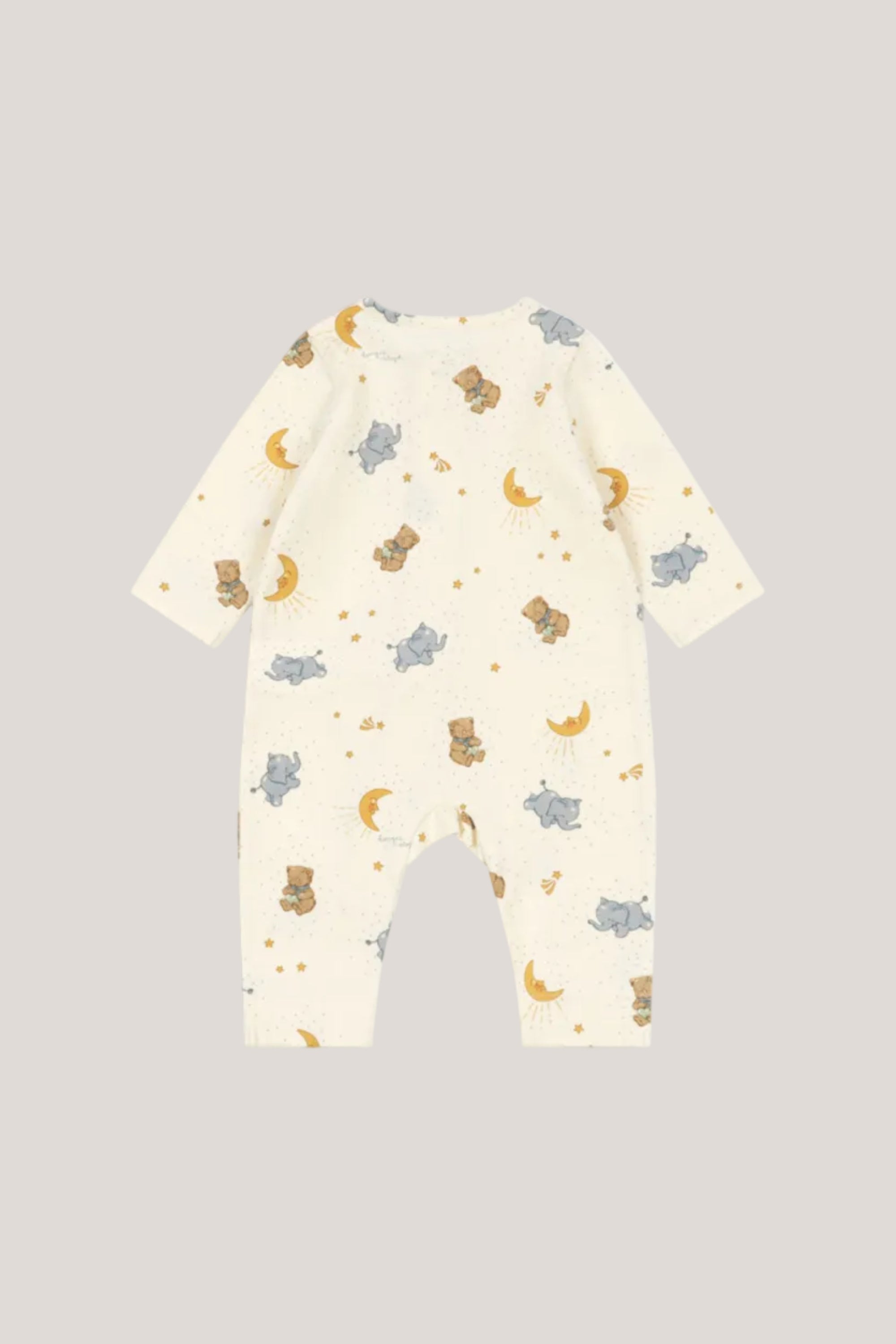 Baby onesie with animal print on a white background