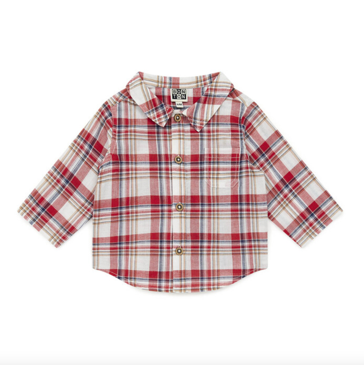 Bonton Pan Check Cotton Voile Baby Boy Button Down