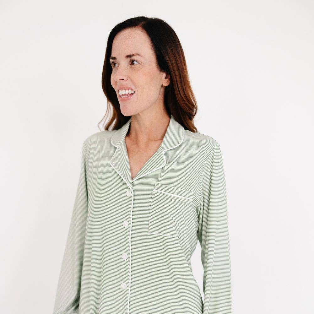 Evergreen Stripe Long Sleeve & Pants Bamboo Women's Pajama Set