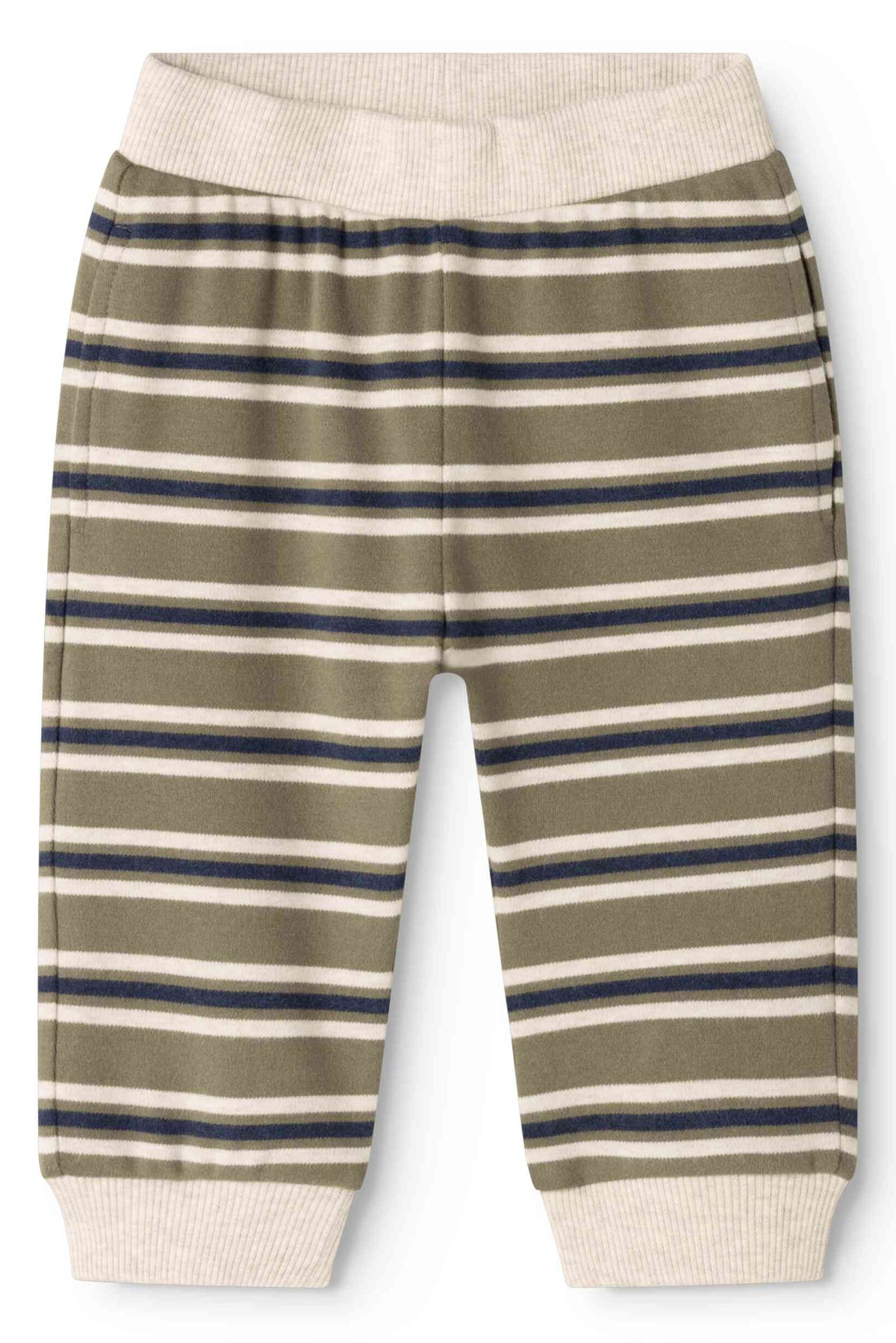 Striped olive green and navy baby and kid boy pant on white background