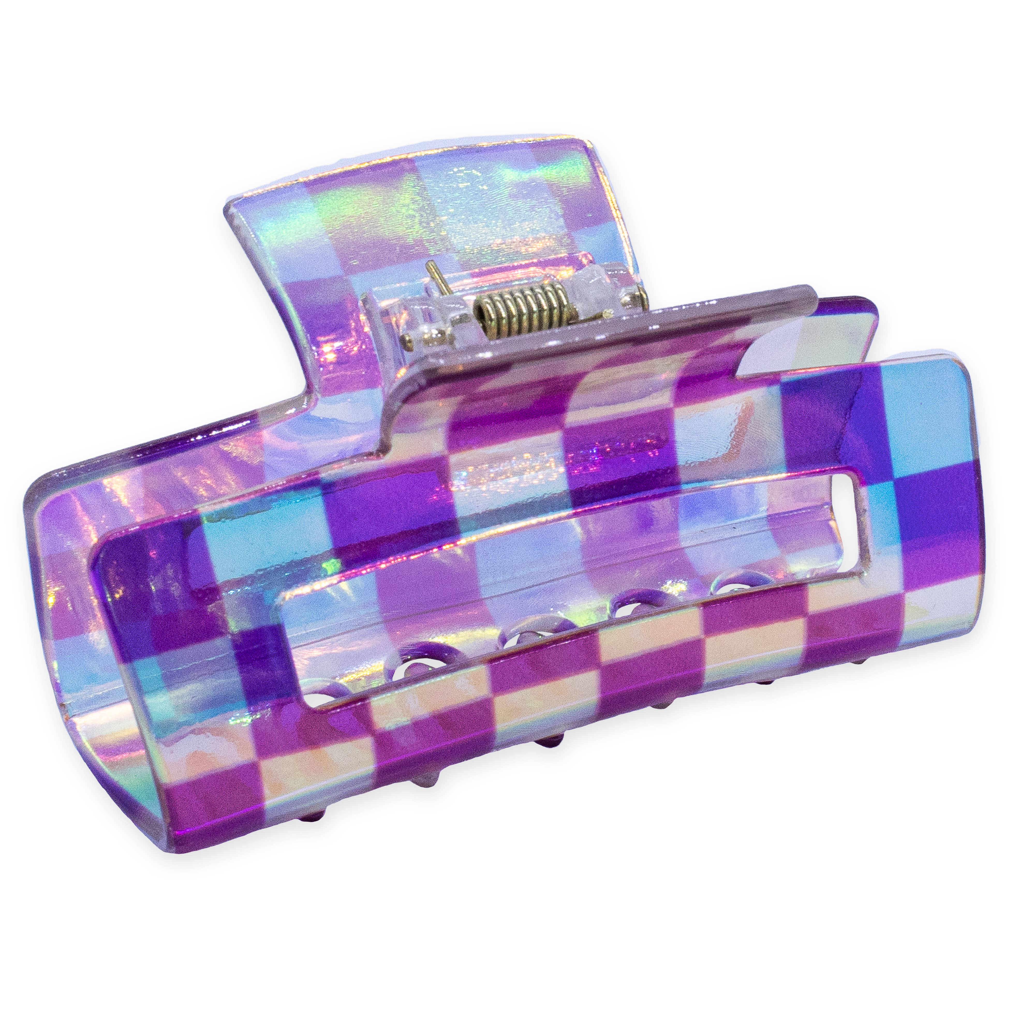 Medium Square Iridescent Checkered Hair Claw Clip - Multiple Colors