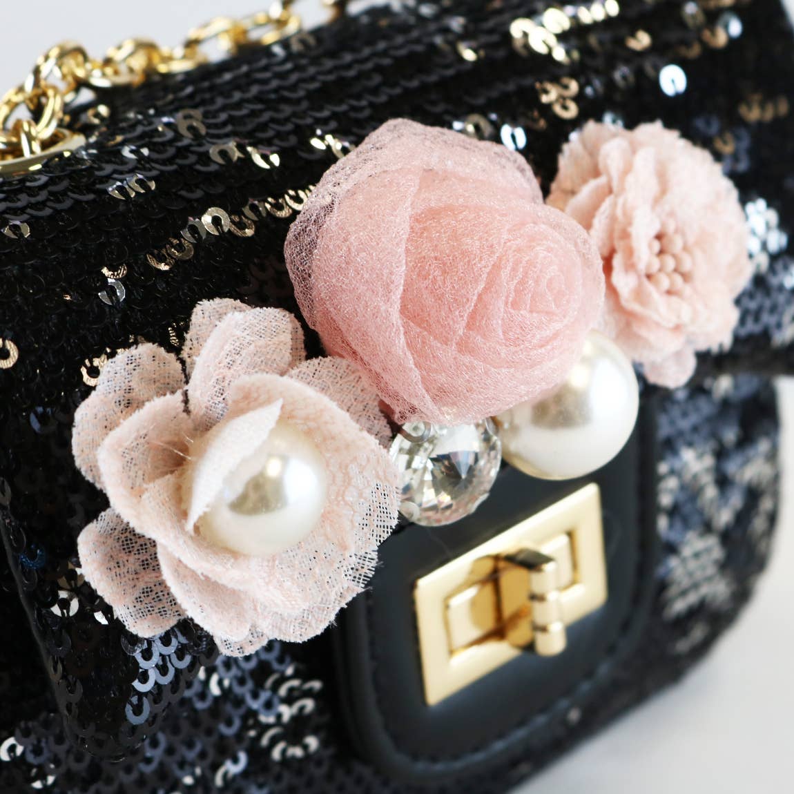 Floral Appliques Sequin Purse