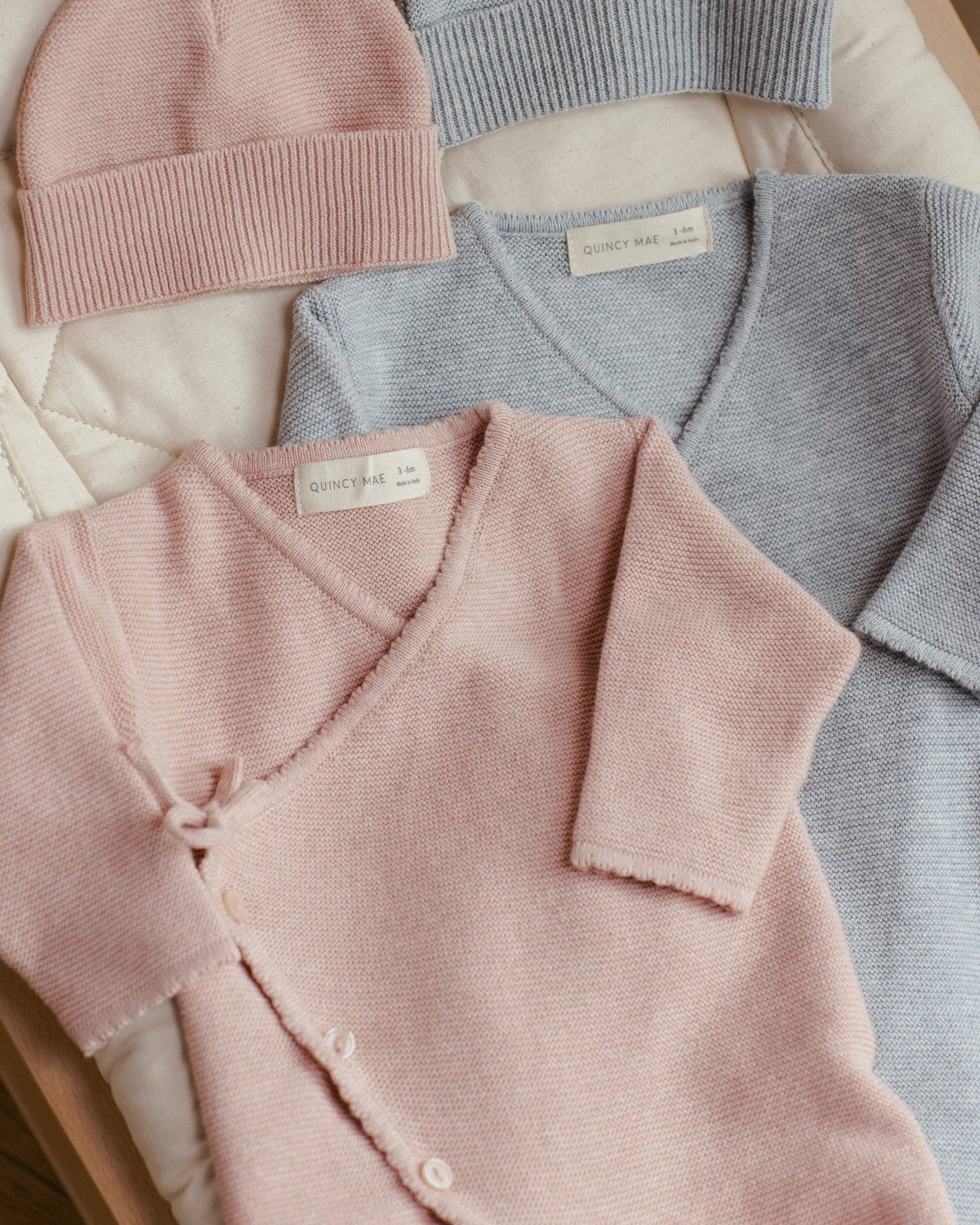 Wrap Knit Footie - Heathered Dusty Blue