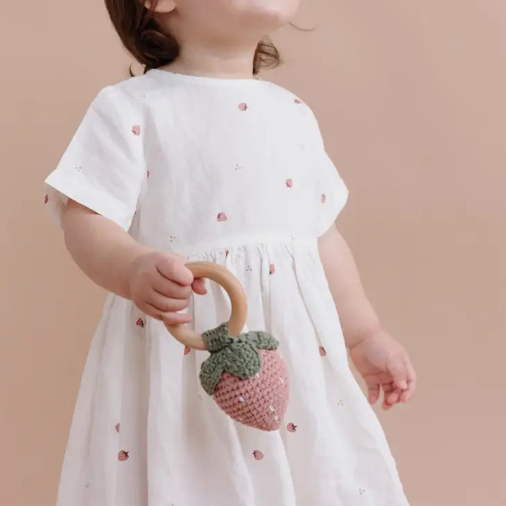 Cotton Crochet Rattle, Strawberry