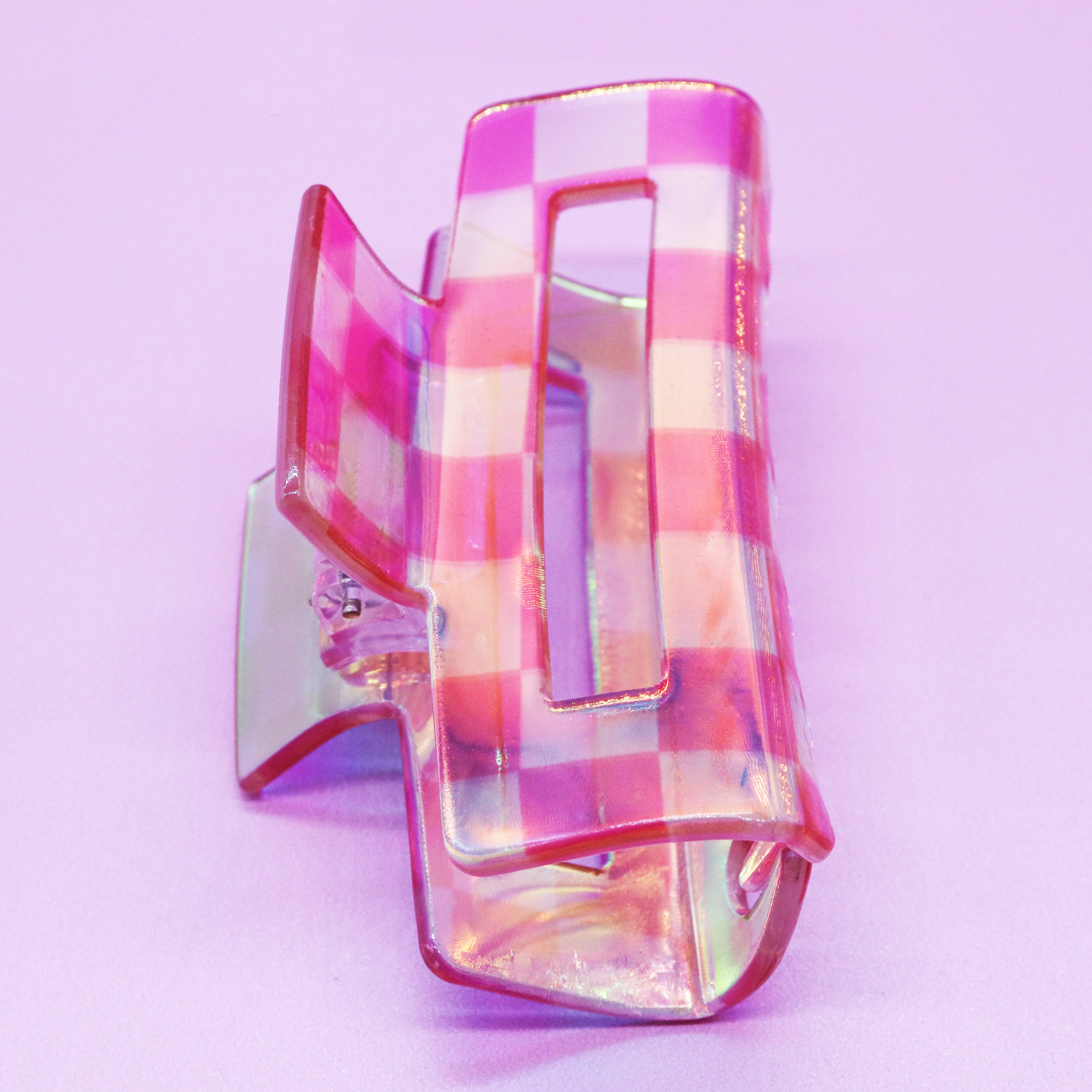 Medium Square Iridescent Checkered Hair Claw Clip - Multiple Colors