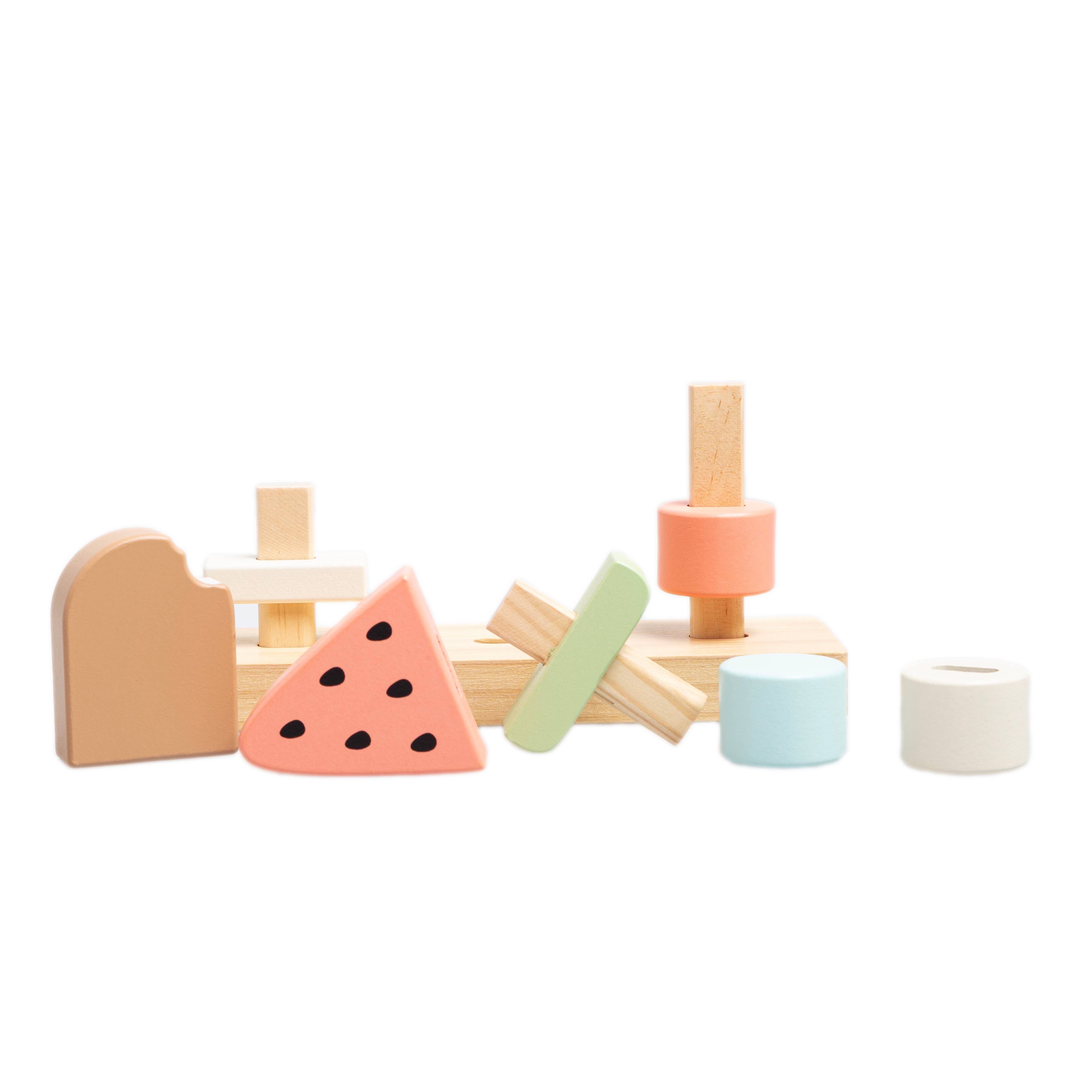 Wooden Ice Cream Stacking Toy, Toddler Montessori Play Food