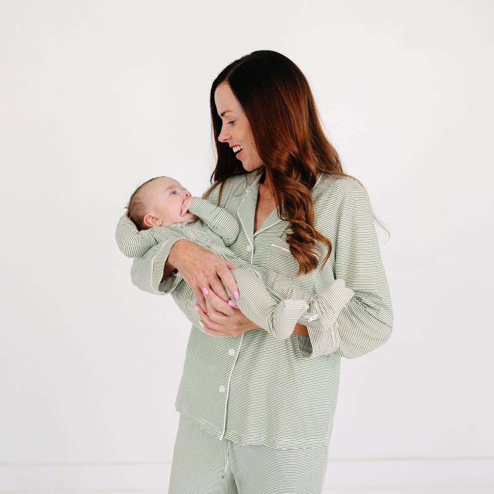 Evergreen Stripe Long Sleeve & Pants Bamboo Women's Pajama Set