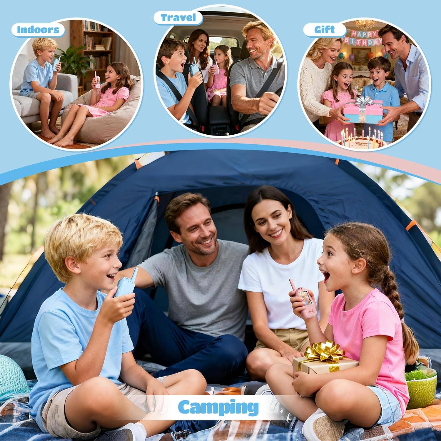 Kids Walkie Talkie Set with Long Range, Clear Sound, Flashli