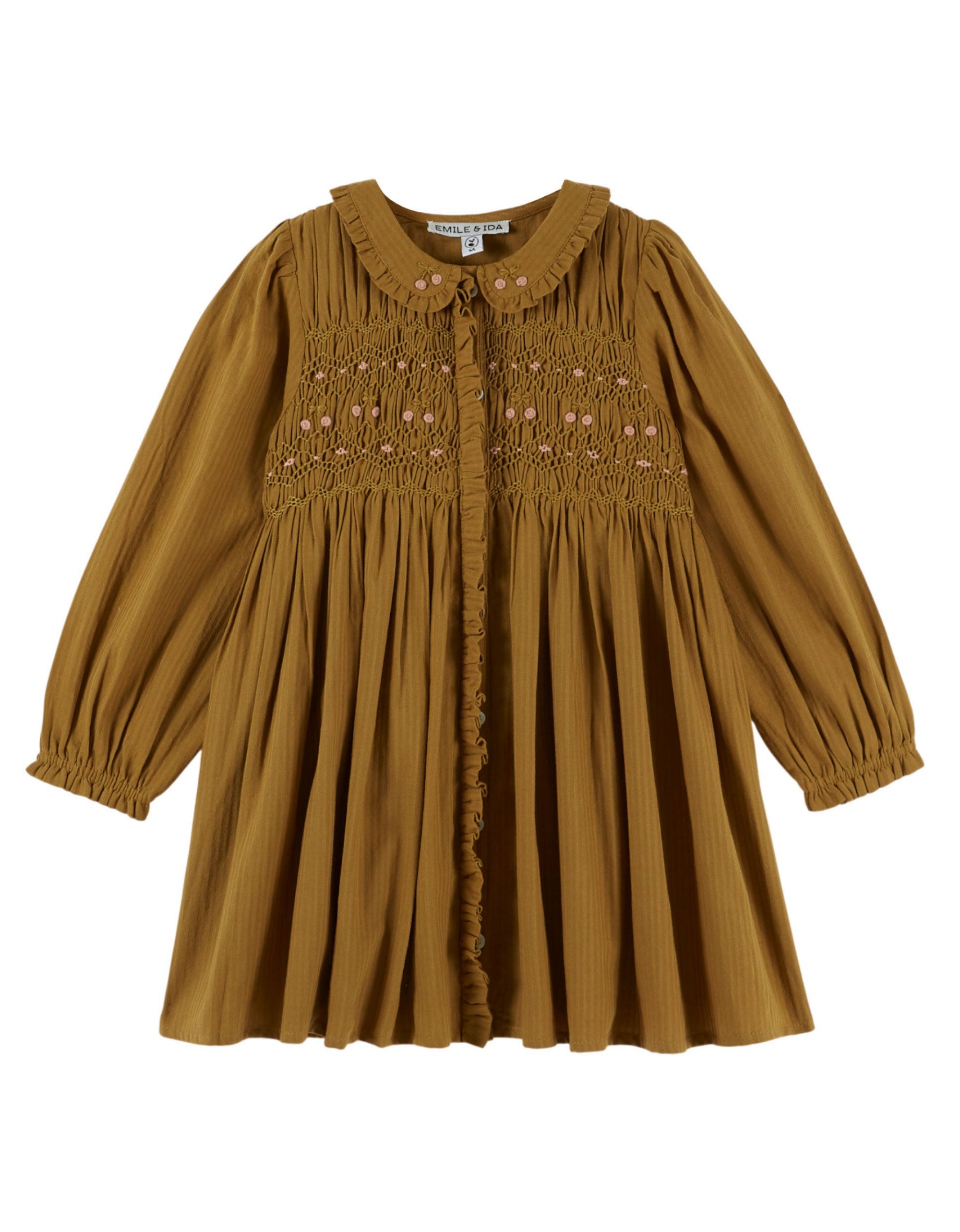 Artichoke color smocked dress by Emile Et Ida