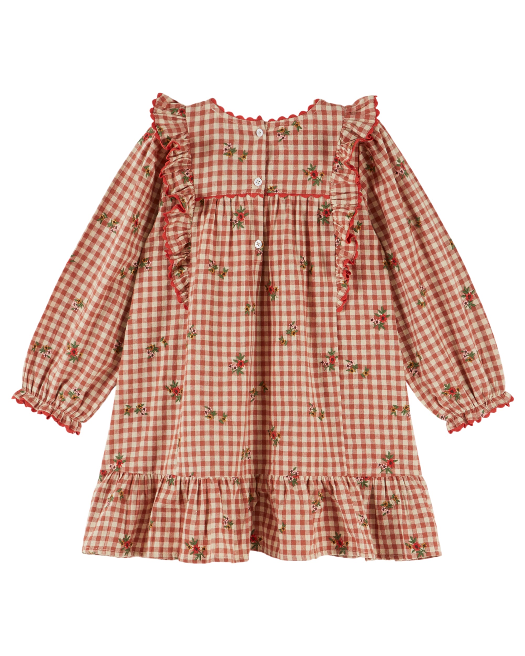 Embroidered Flounce Gingham Dress