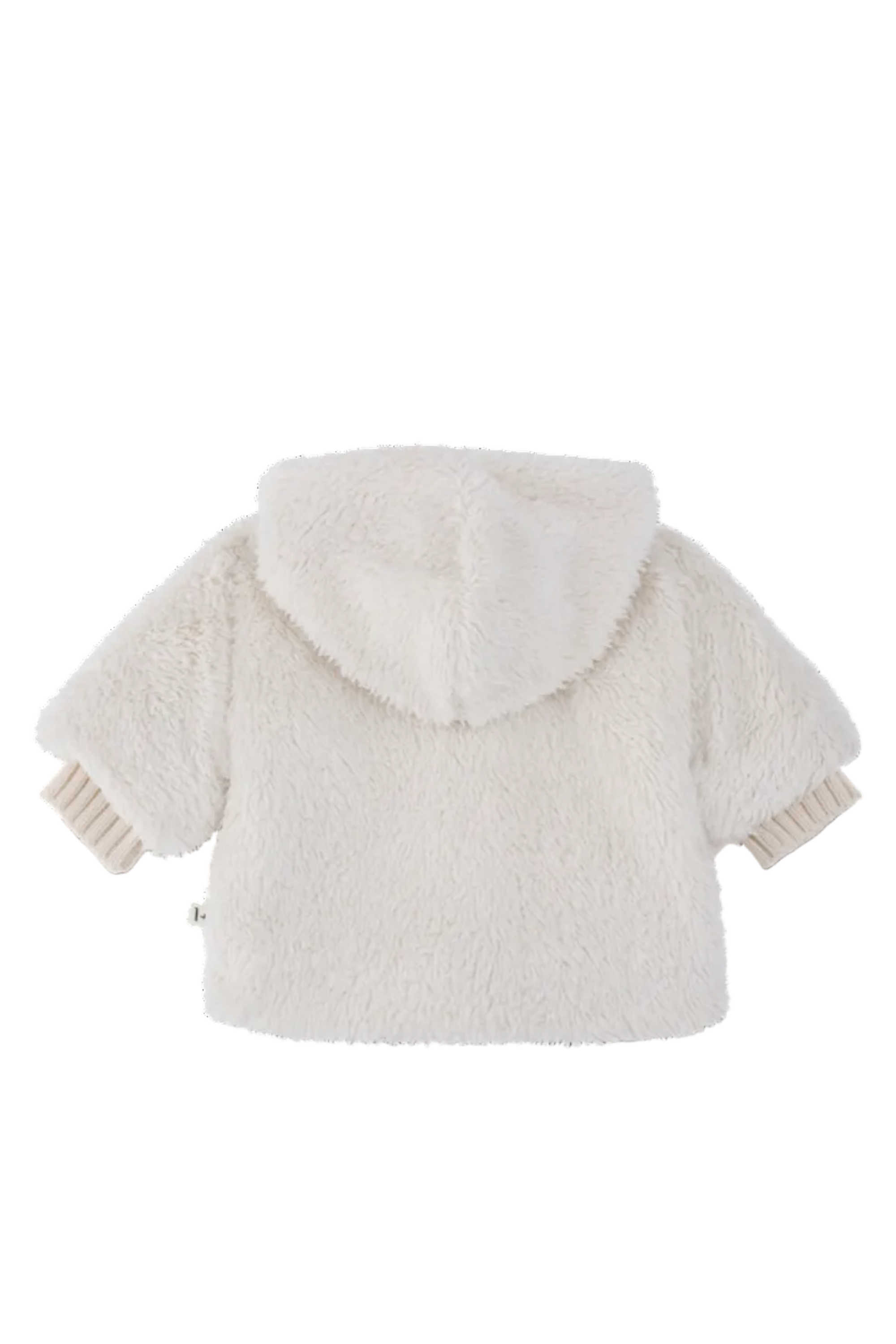 White fluffy jacket with hood on a white background